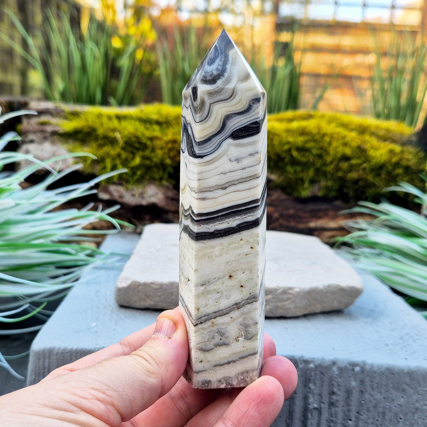 Zebra Calcite Crystal Point | Grounding Energy | Meditation Aid & Crystal Gift