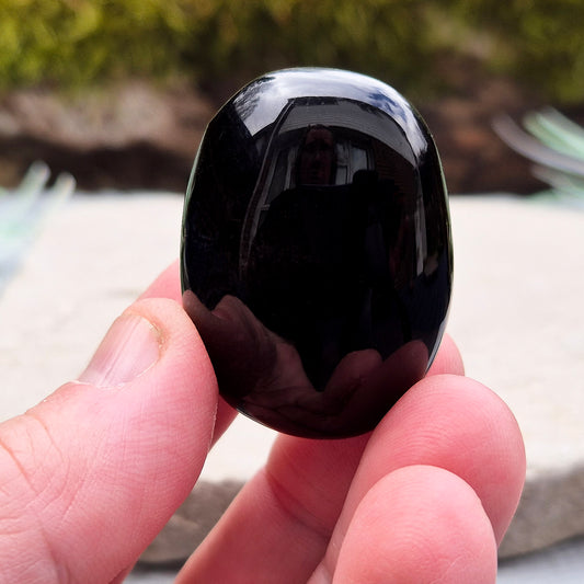 Black Obsidian Palm Stone - Polished Crystal | Carry With You | Ground and Protect