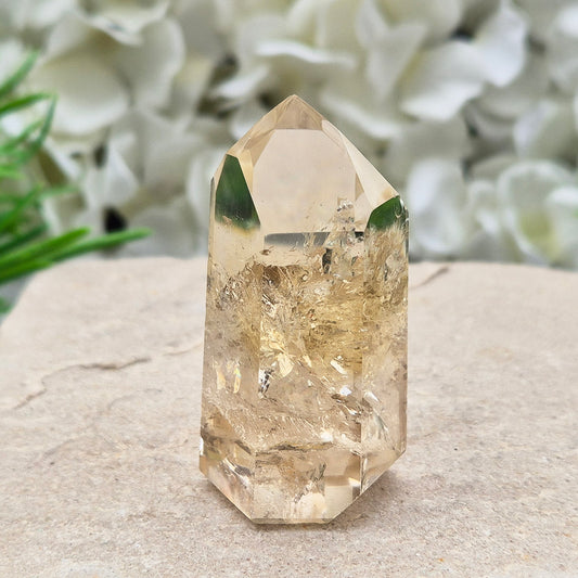 Natural Untreated polished Citrine Point sourced and polished in Brazil. Wonderful light citrine colour with great light reflecting inclusions. Finding natural citrine is becoming more difficult so I am delighted to have this piece.