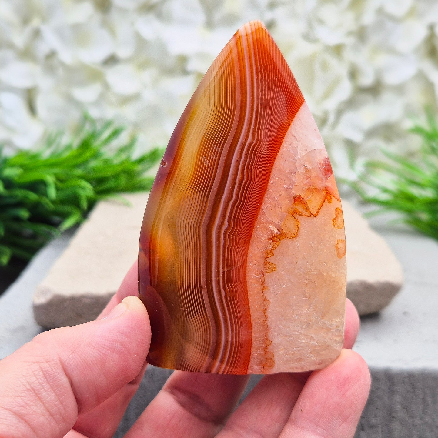 Red Banded Agate Flame with Quartz, Grounding Crystal, Brazil | Ideal for Energy Work & Display