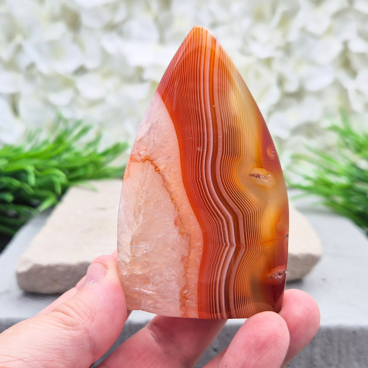 Red Banded Agate Flame with Quartz, Grounding Crystal, Brazil | Ideal for Energy Work & Display