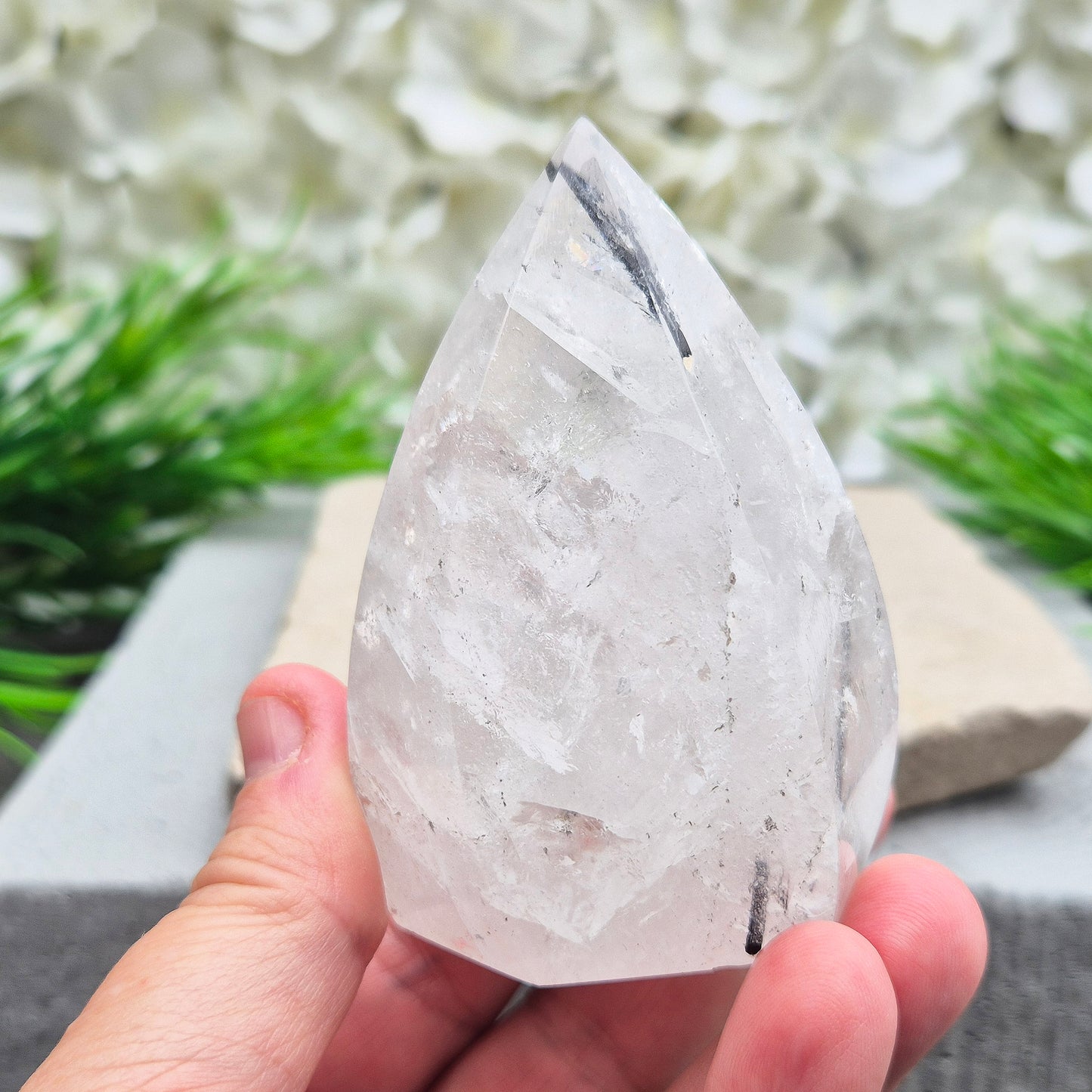 Tourmalinated Quartz Crystal Flame | Display Piece | Energy Work | Feng Shui | Grounding & Protection | Spiritual Gift