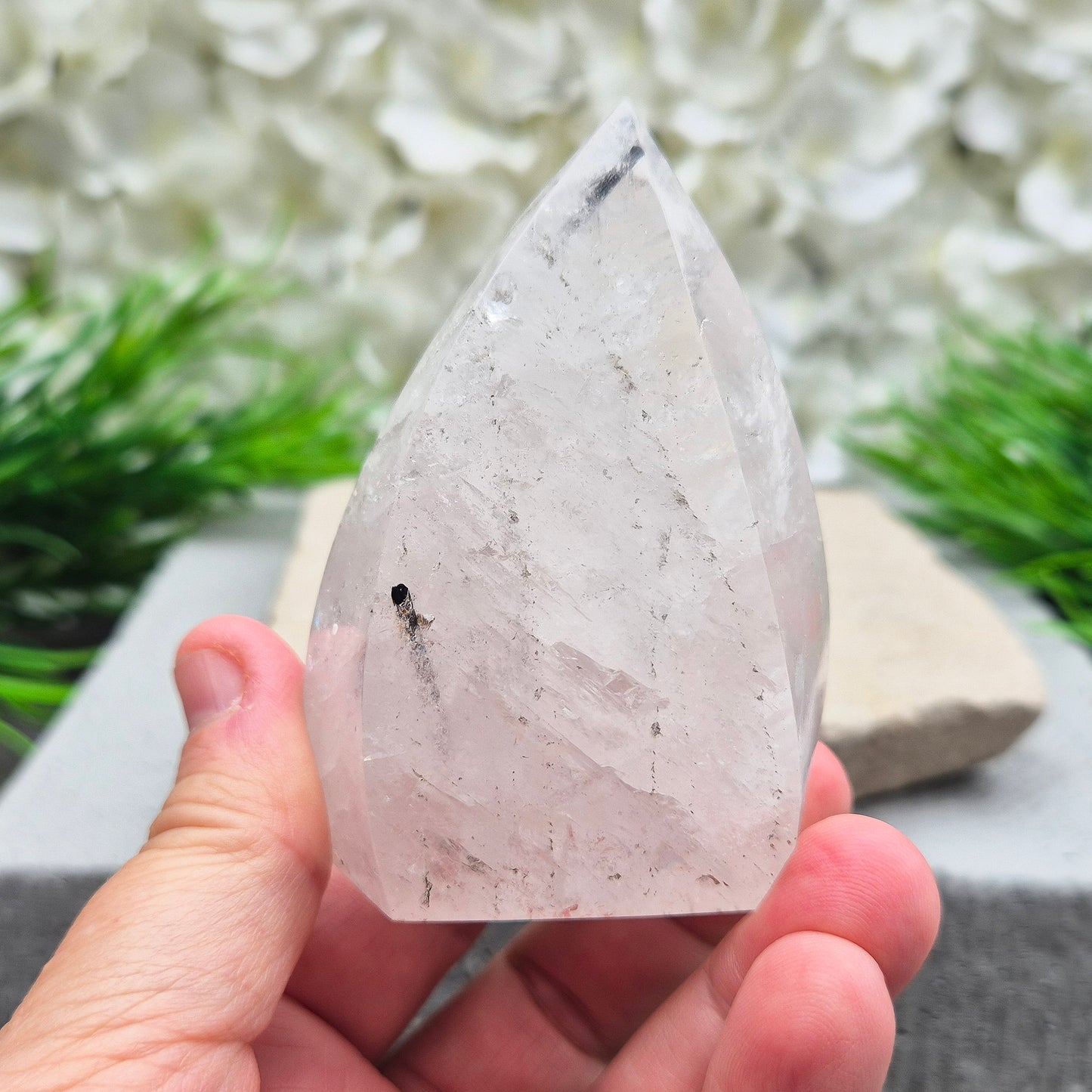 Tourmalinated Quartz Crystal Flame | Display Piece | Energy Work | Feng Shui | Grounding & Protection | Spiritual Gift