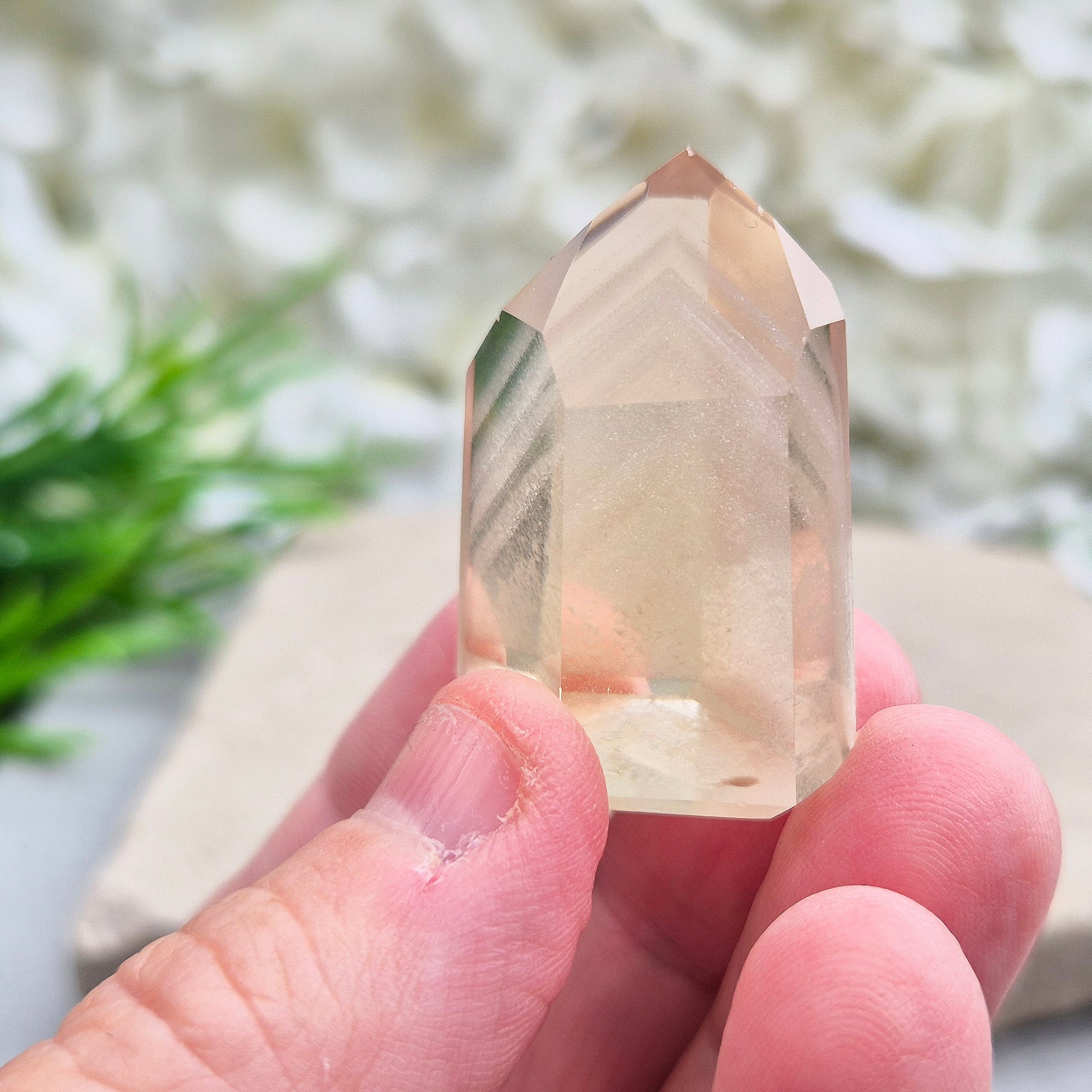 This small, striking pale honey Citrine point is completely natural (not heat-treated) and has been polished to reveal its subtle phantom inclusions – layered growth lines formed over time 