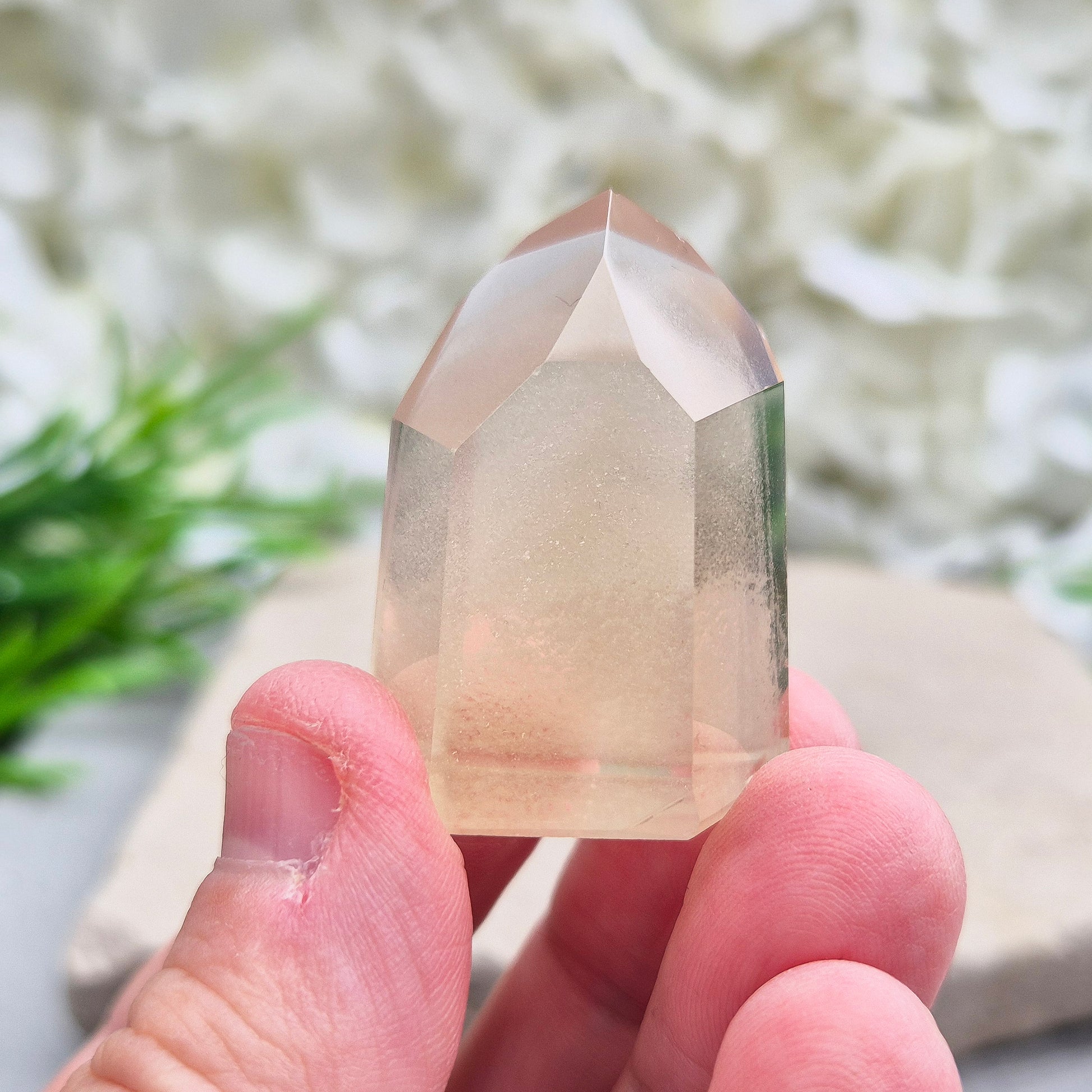 This small, striking pale honey Citrine point is completely natural (not heat-treated) and has been polished to reveal its subtle phantom inclusions – layered growth lines formed over time 