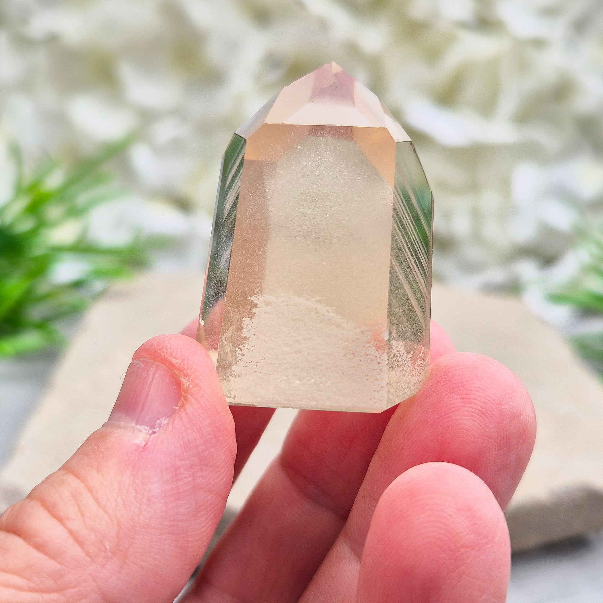 This small, striking pale honey Citrine point is completely natural (not heat-treated) and has been polished to reveal its subtle phantom inclusions – layered growth lines formed over time 