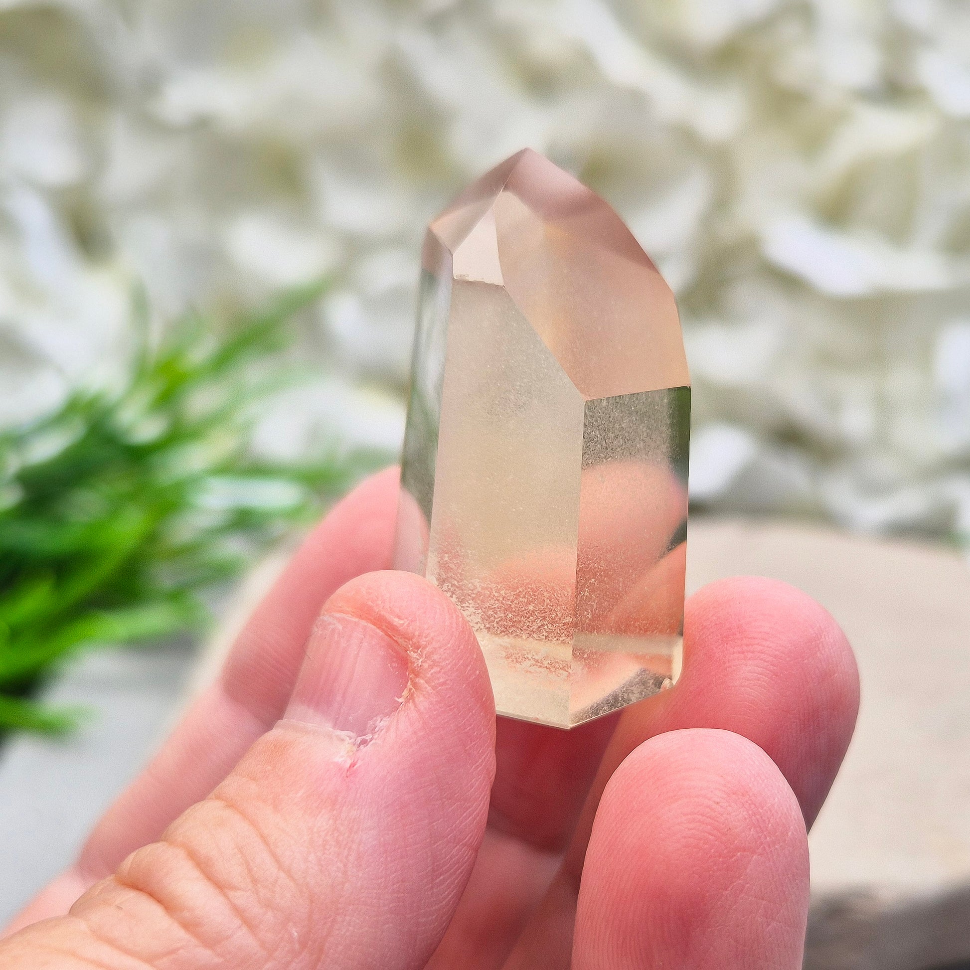 This small, striking pale honey Citrine point is completely natural (not heat-treated) and has been polished to reveal its subtle phantom inclusions – layered growth lines formed over time 