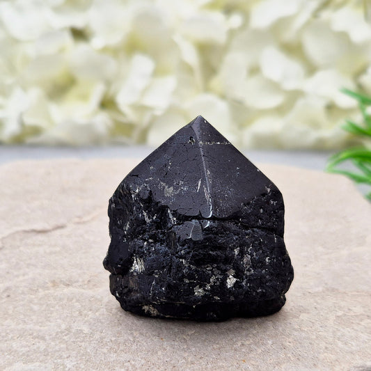 Black Tourmaline Point, Part Polished | Self Standing Display Crystal | Protection & Grounding