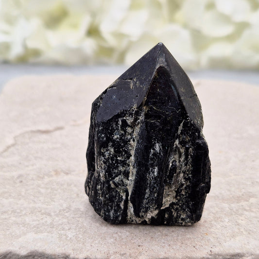 Black Tourmaline Point, Part Polished | Self Standing Display Crystal | Stand Strong In Your Truth