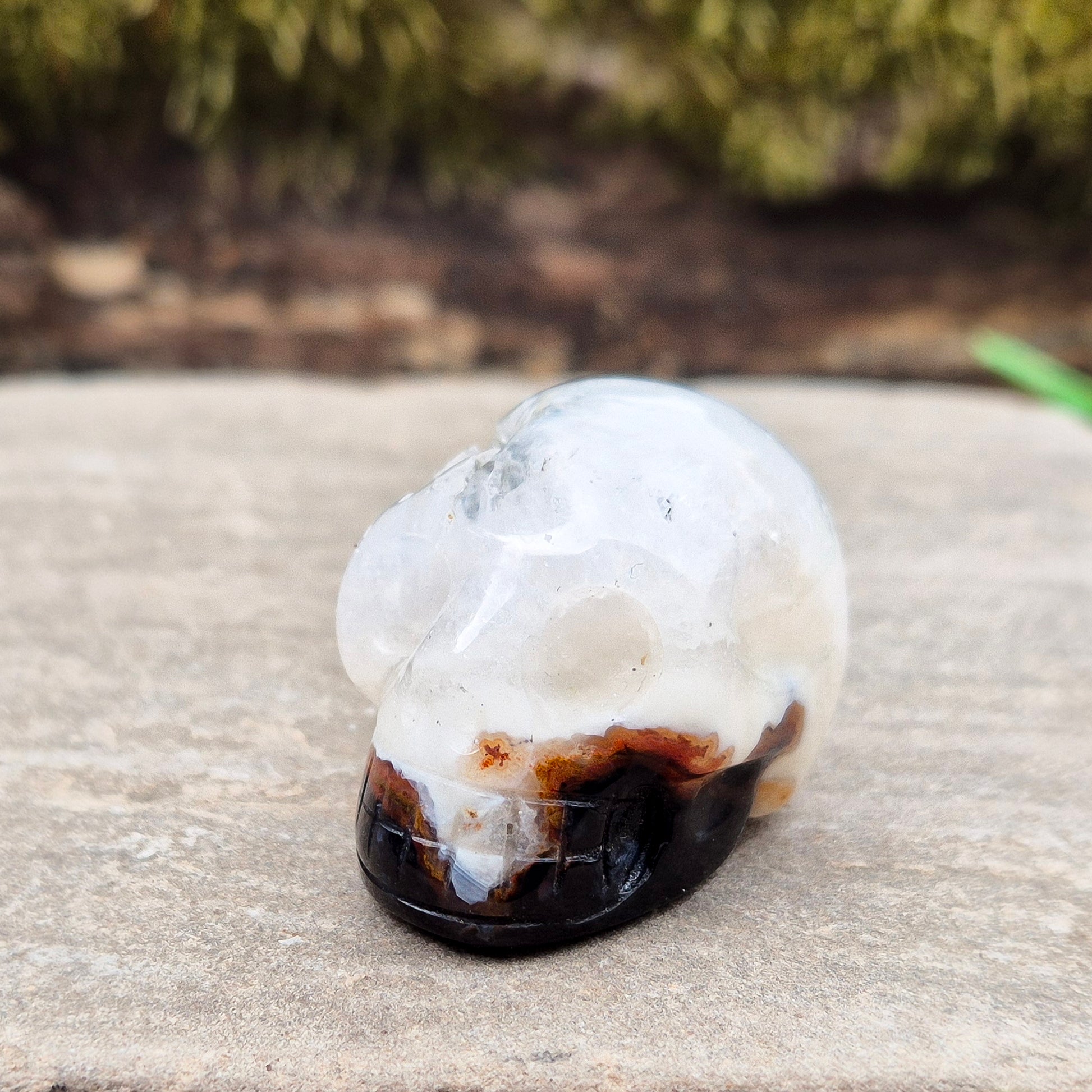 This polished Sardonyx Skull from Brazil carries the energy of ancestral knowledge, transformation, and clear inner vision — a steady reminder to stay strong in your truth while learning from the past. It features a beautiful natural cavity near the top on one side