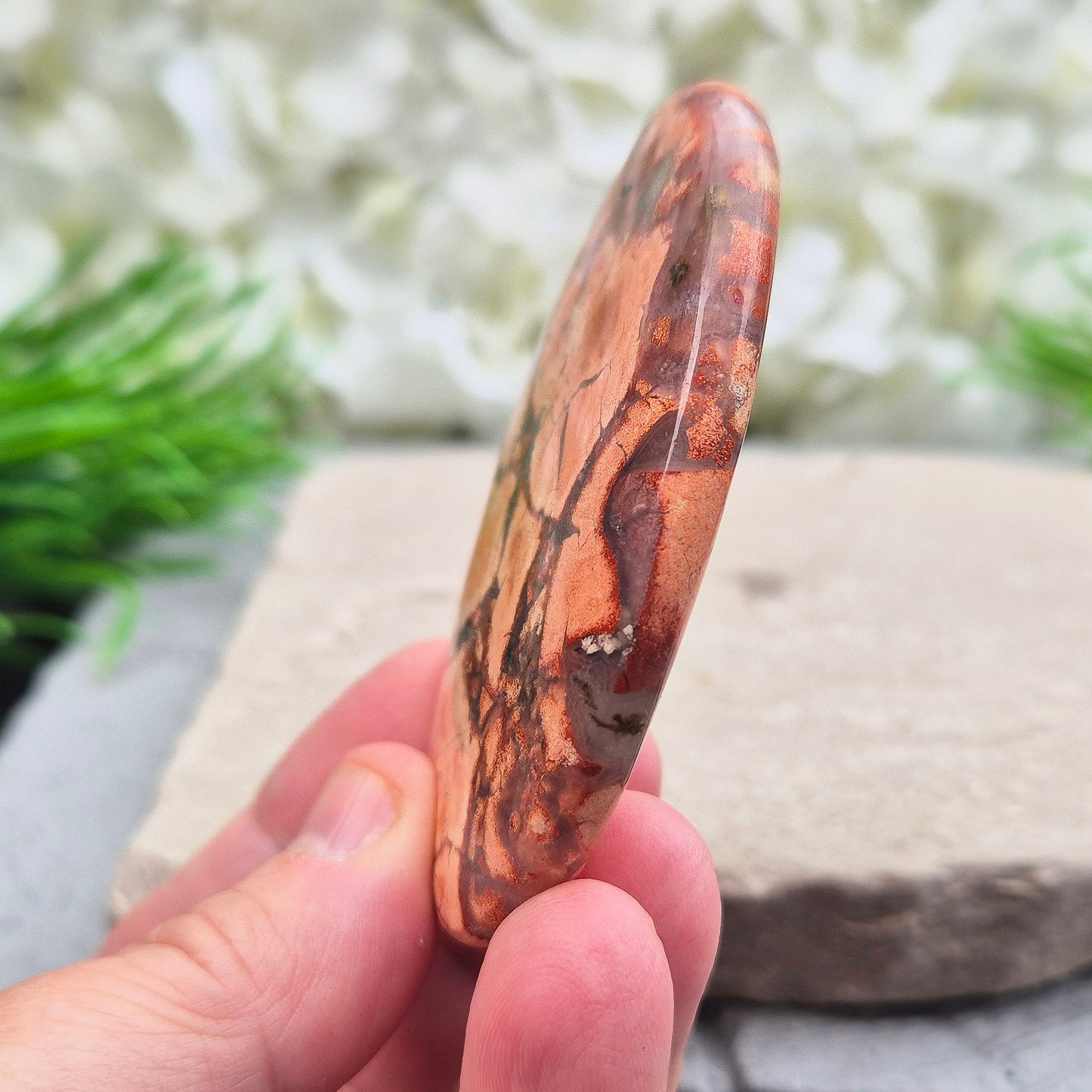 Poppy Jasper Flat Stone, Polished Crystal Palm Stone | Fire up vitality & courage | Get Things Done | Crystal Gift