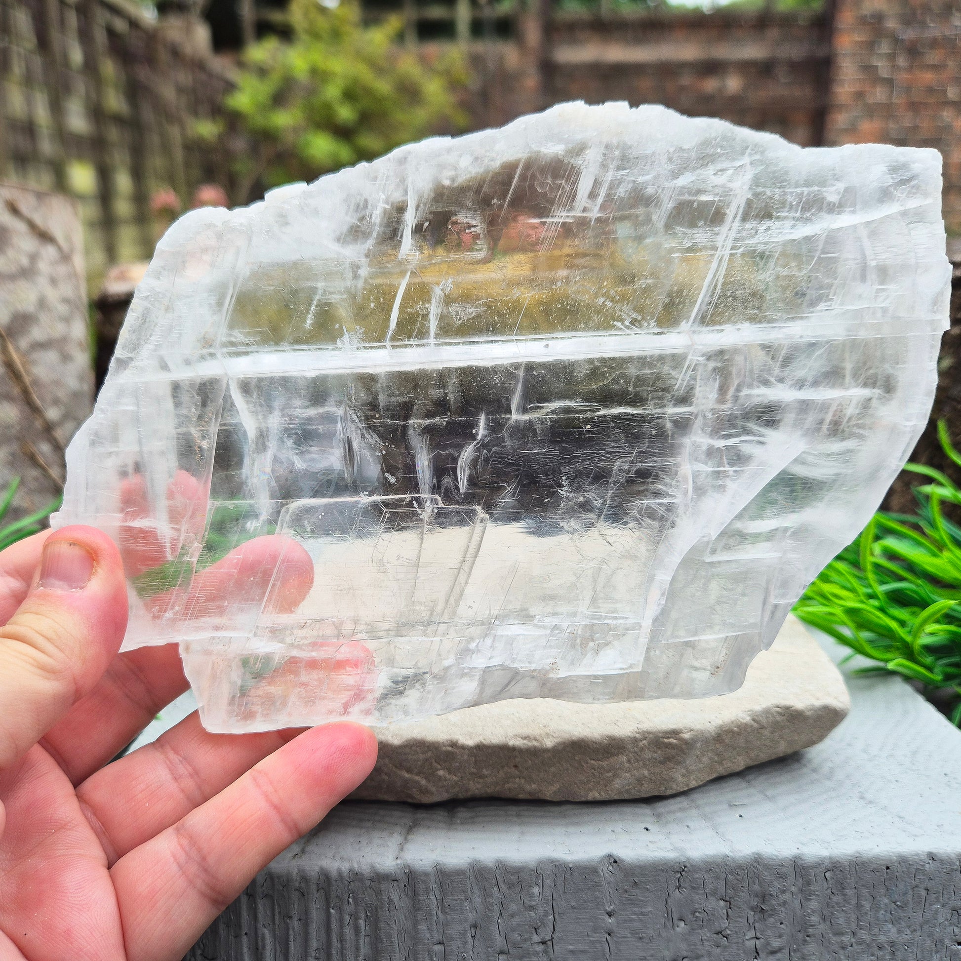 This striking Selenite Window — also known as Utah Ice — comes directly from the Glitter Mountain site near the Utah-Arizona border. It’s a true collector’s piece, naturally smooth with a glossy, high-lustre finish and exceptional internal clarity. 
