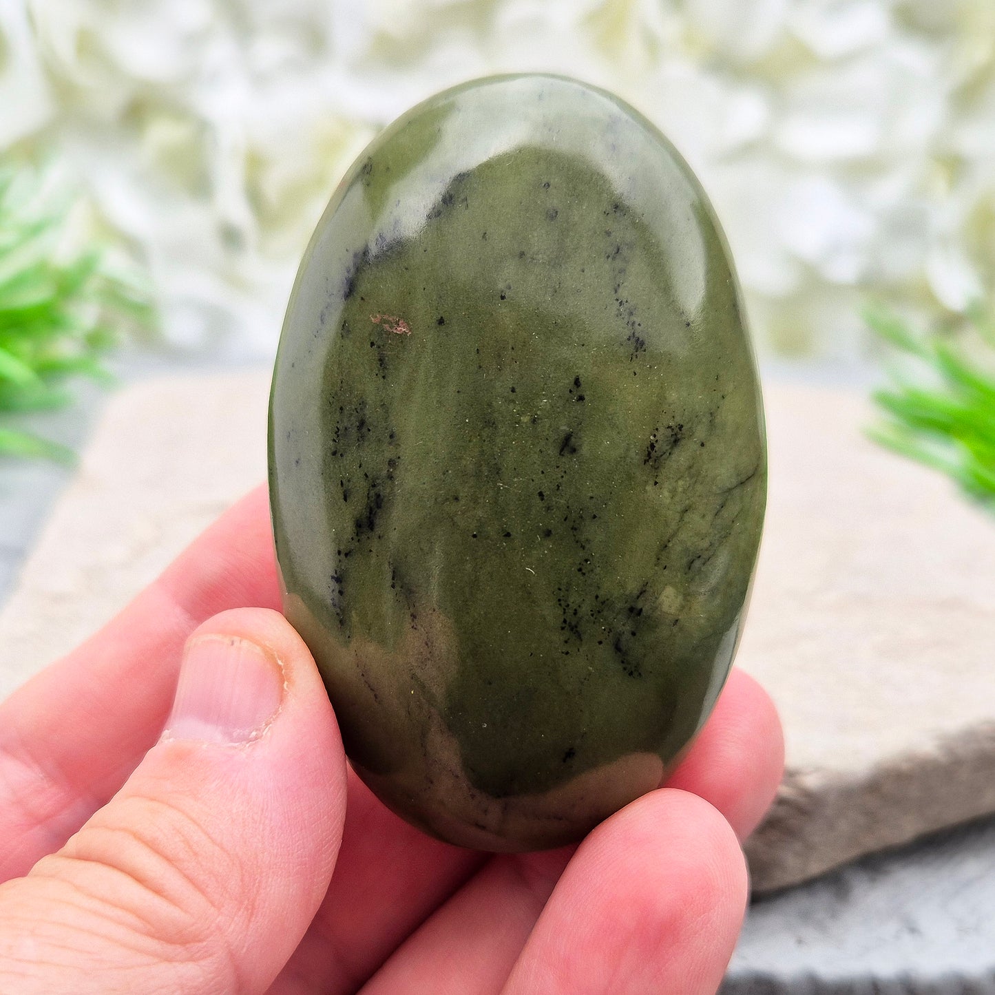 Nephrite Jade Crystal Palm Stone | Have with you when working on emotional balance or personal growth | Spiritual Gift