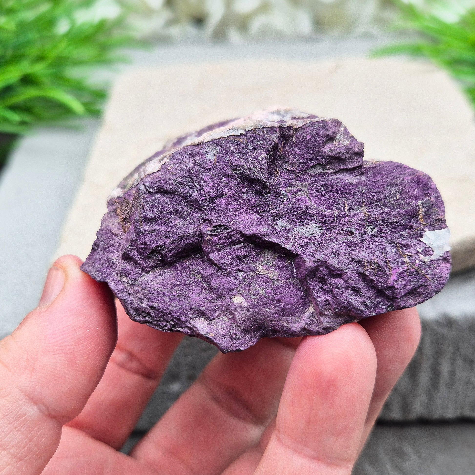 This is a natural unpolished piece of beautiful Purpurite. Purpurite has a violet-plum hue and a soft matte finish. Purpurite doesn’t hold back — it helps you see things more clearly, speak your truth, and make choices that feel right deep down.