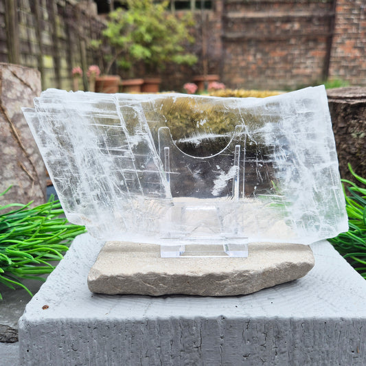 This striking Selenite Window, also known as “Utah Ice,” comes directly from the Glitter Mountain site on the Utah-Arizona border. 