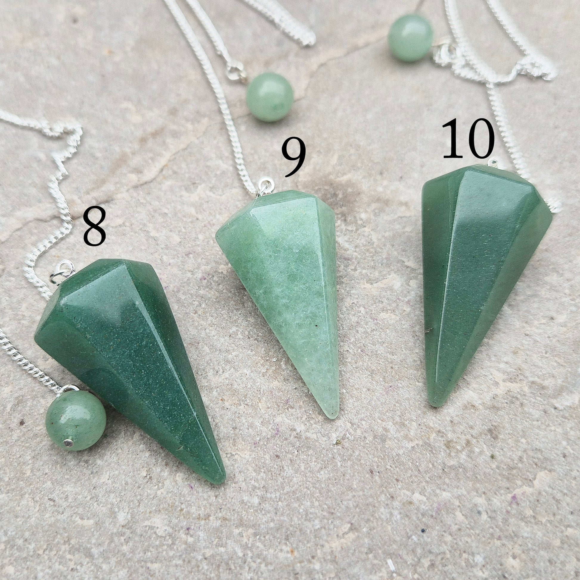 This beautiful Green Aventurine crystal pendulum features a Green Aventurine crystal pendulum and a green bead at the end of the chain. 