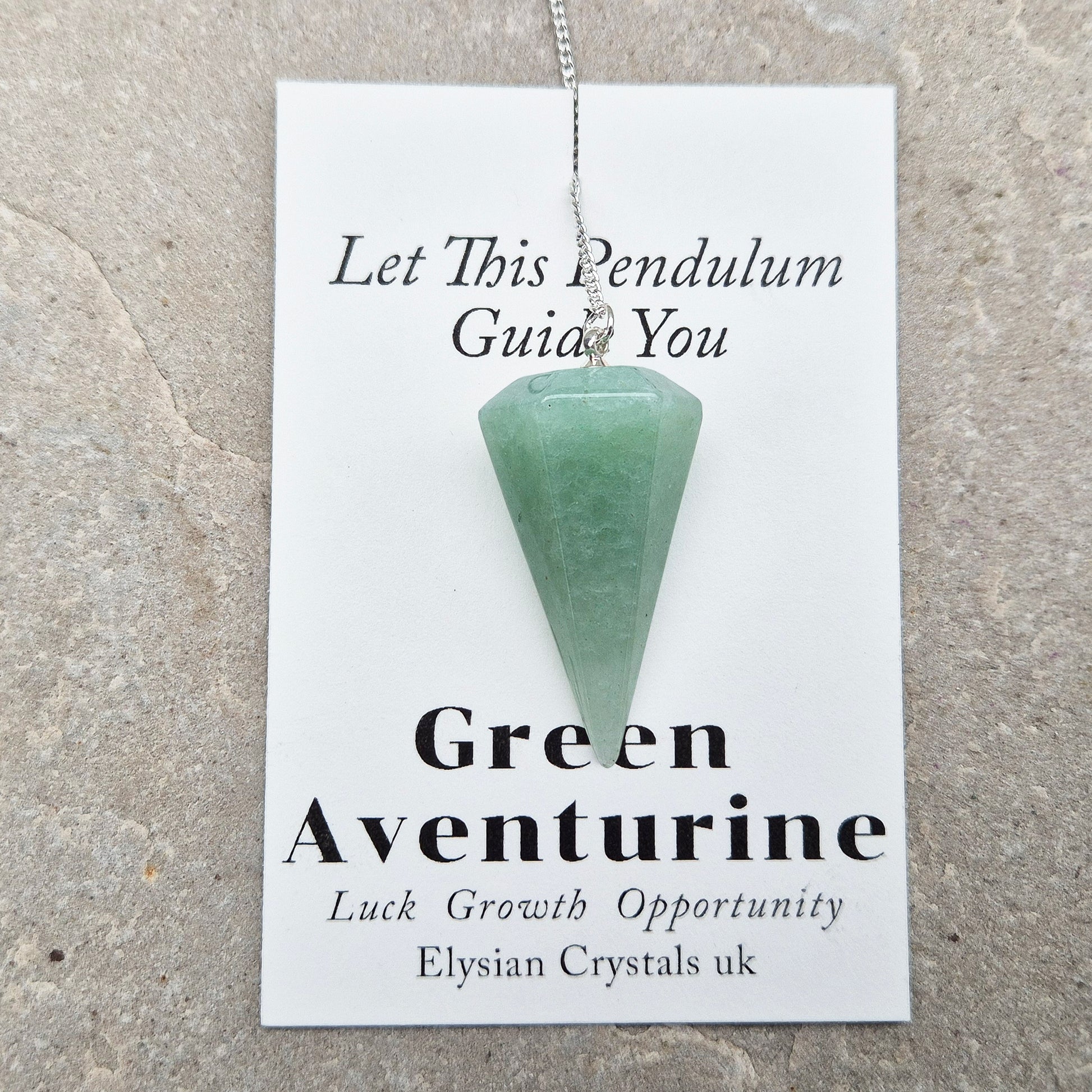 This beautiful Green Aventurine crystal pendulum features a Green Aventurine crystal pendulum and a green bead at the end of the chain. 