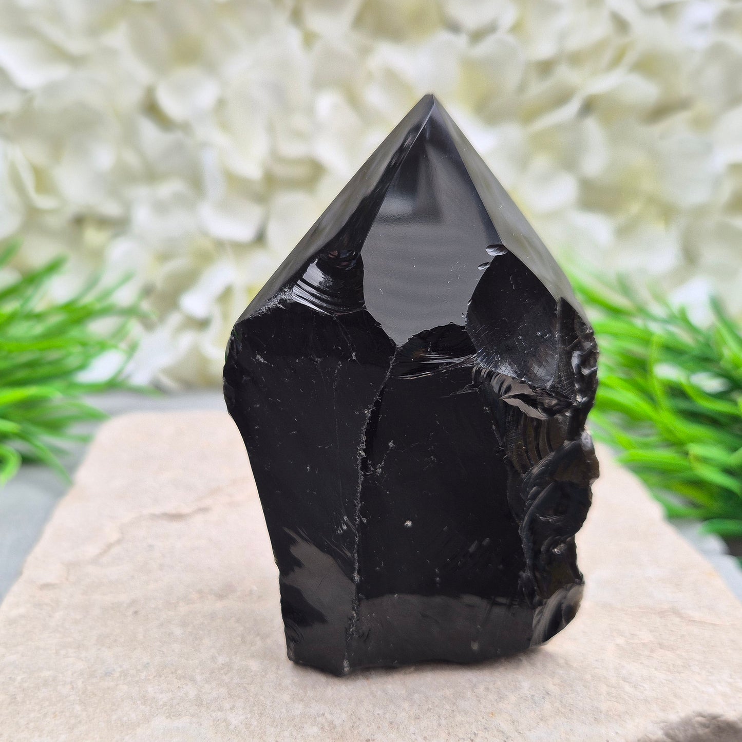 Black Obsidian Standing Point - Polished Tip, Natural Sides | Eye-catching addition to any collection, display or altar