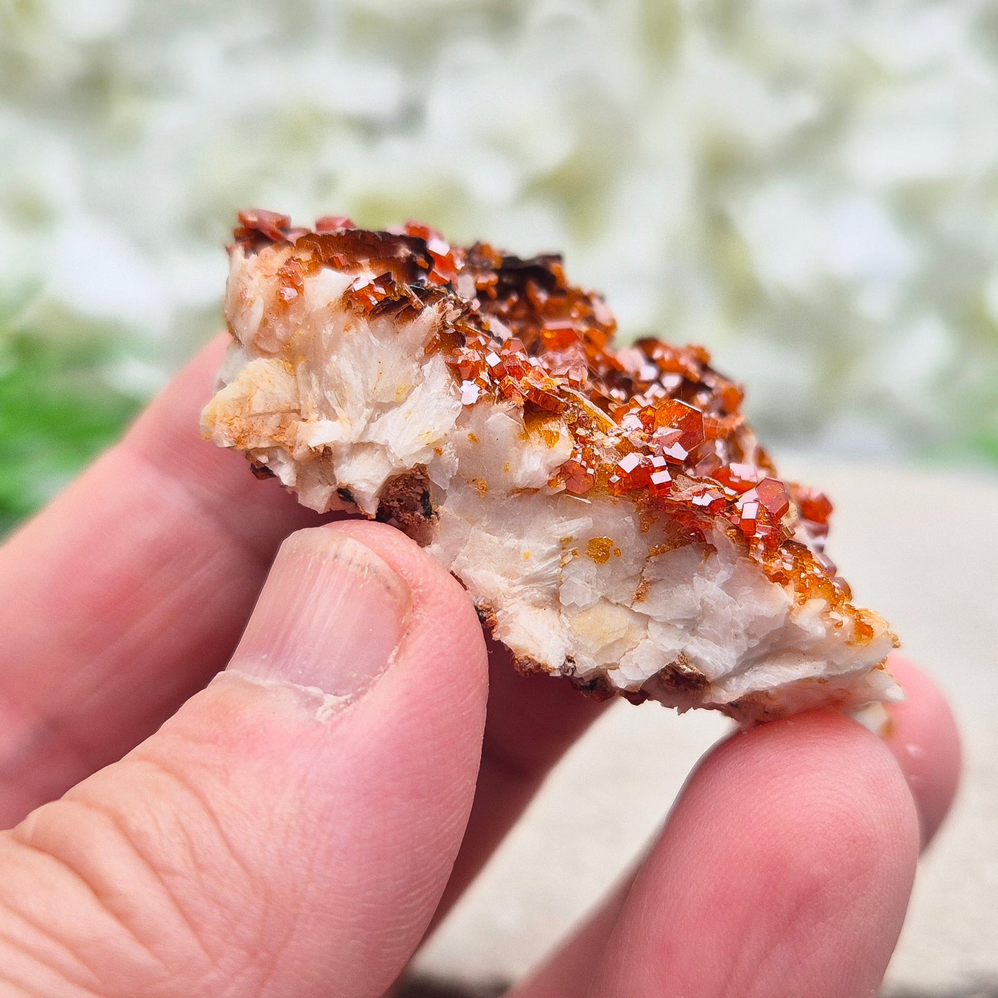 Vanadinite (Vanadite) Crystal Cluster. This vibrant Vanadinite crystal cluster from Morocco sparkles with fiery red-orange crystals naturally formed on their base matrix. 