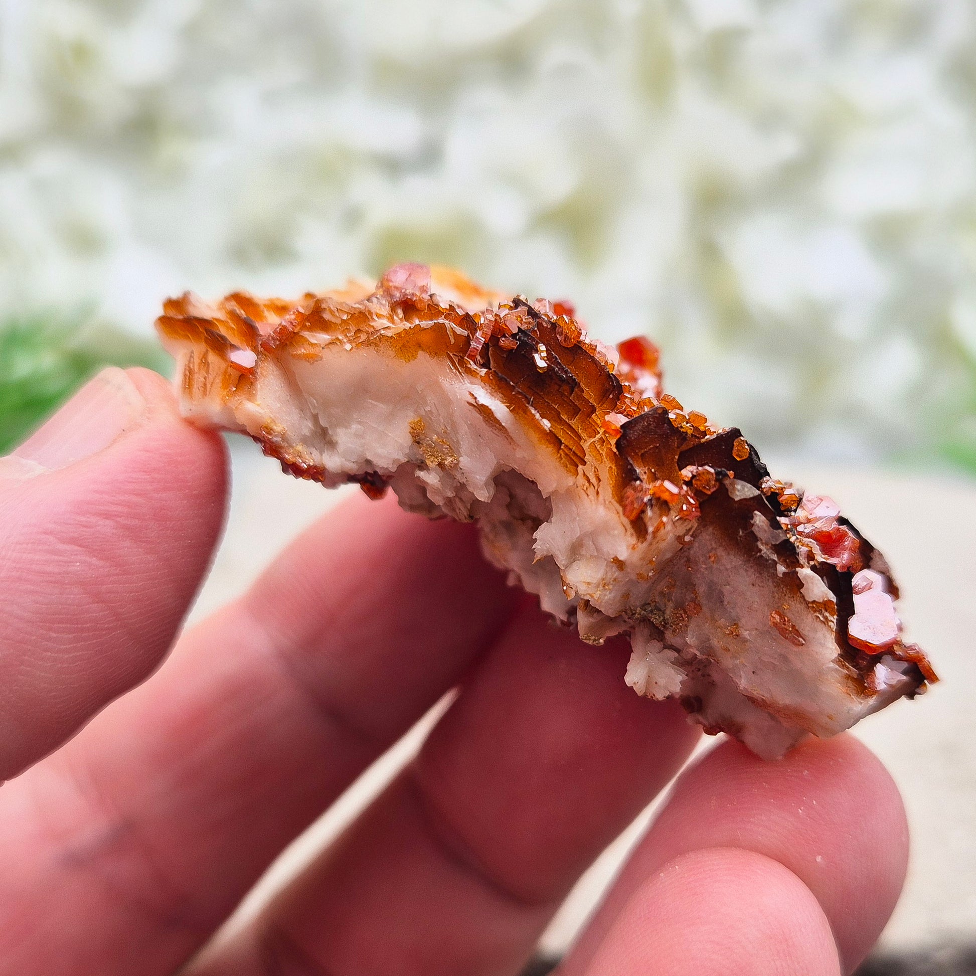 Vanadinite (Vanadite) Crystal Cluster. This vibrant Vanadinite crystal cluster from Morocco sparkles with fiery red-orange crystals naturally formed on their base matrix. 
