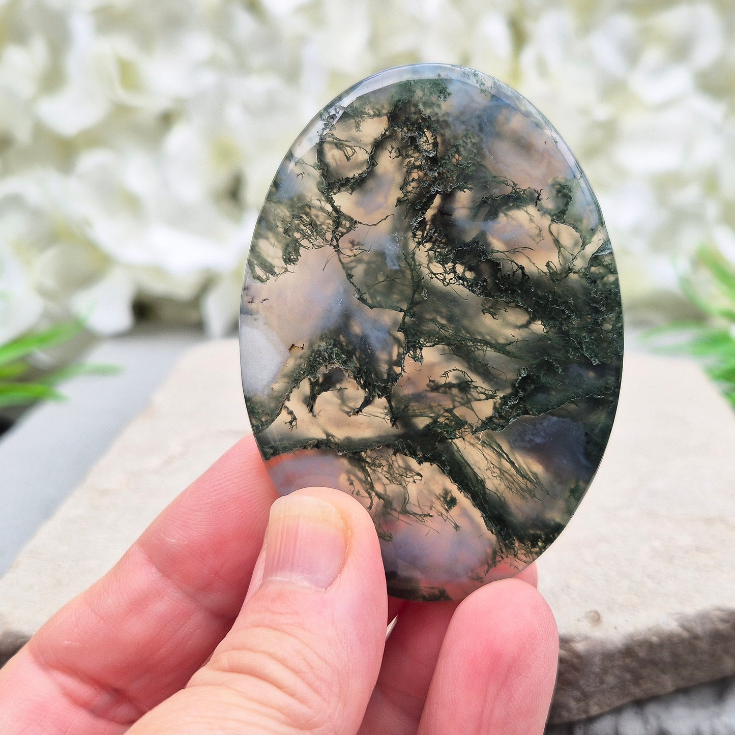 Moss Agate Palm Stone, Pocket Crystal, Carry With You or in Your Bag