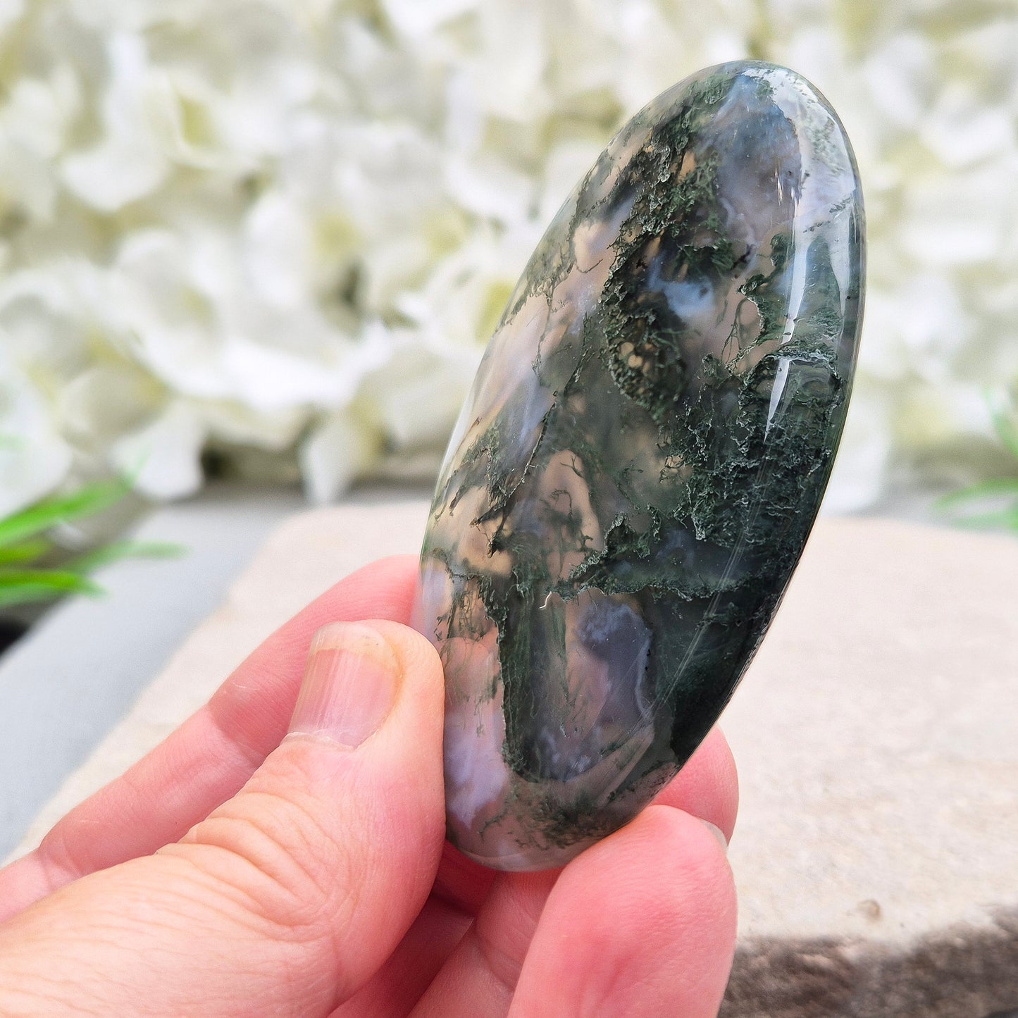 Moss Agate Palm Stone, Pocket Crystal, Carry With You or in Your Bag