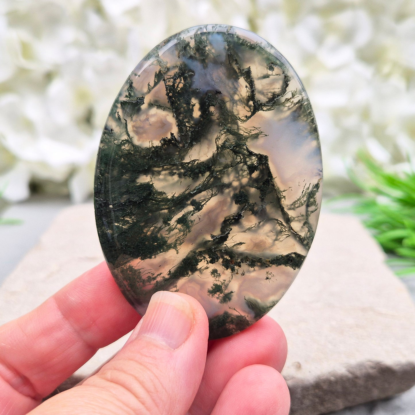 Moss Agate Palm Stone, Pocket Crystal, Carry With You or in Your Bag