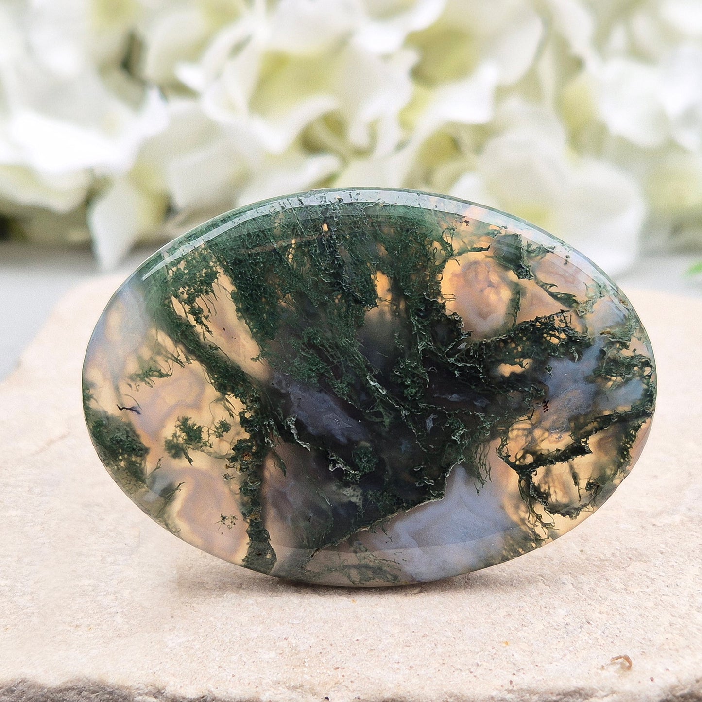 Moss Agate Palm Stone, Pocket Crystal, Carry With You or in Your Bag