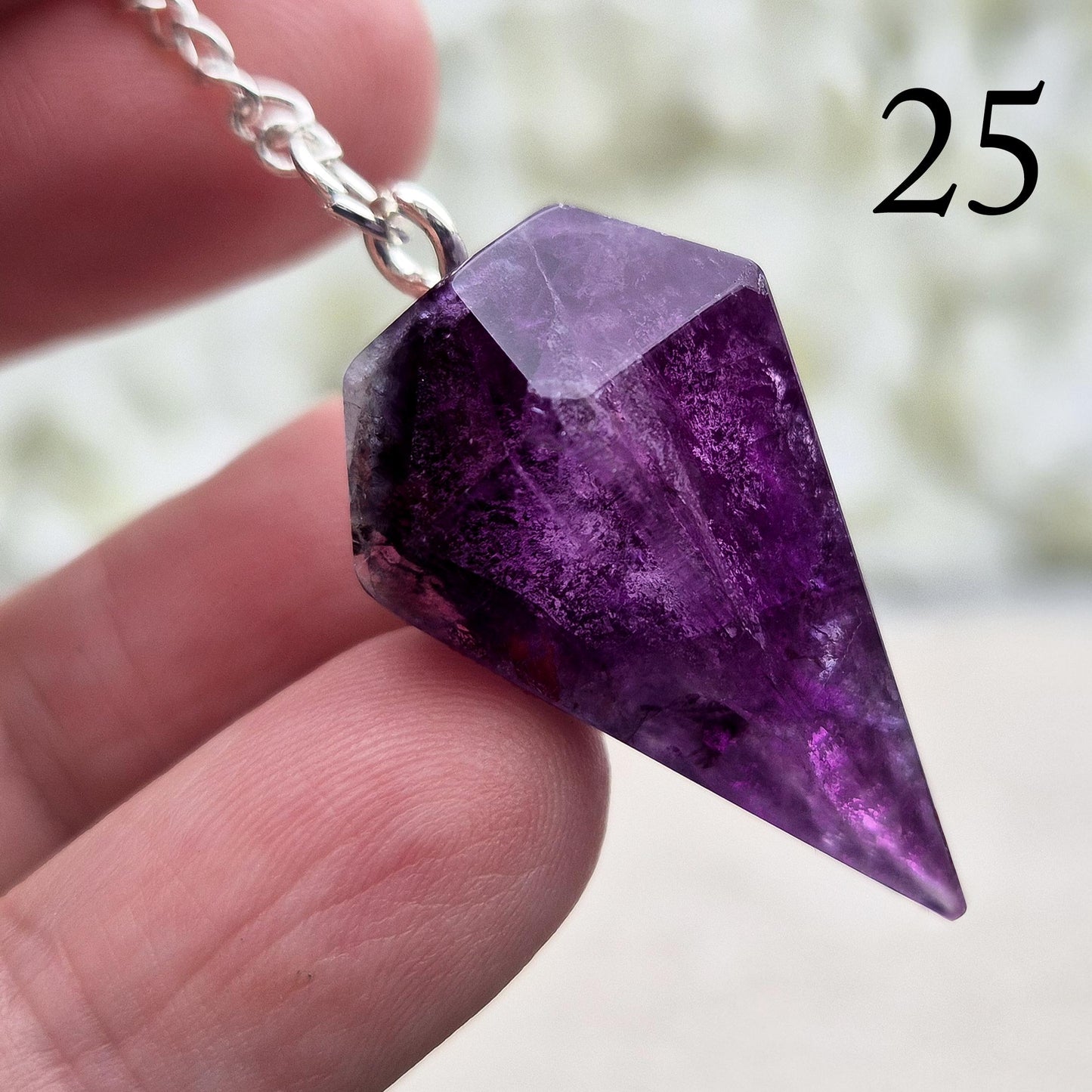 Fluorite Crystal Pendulum, Rainbow Fluorite Dowser. Will come in a organza pouch to keep it in.
