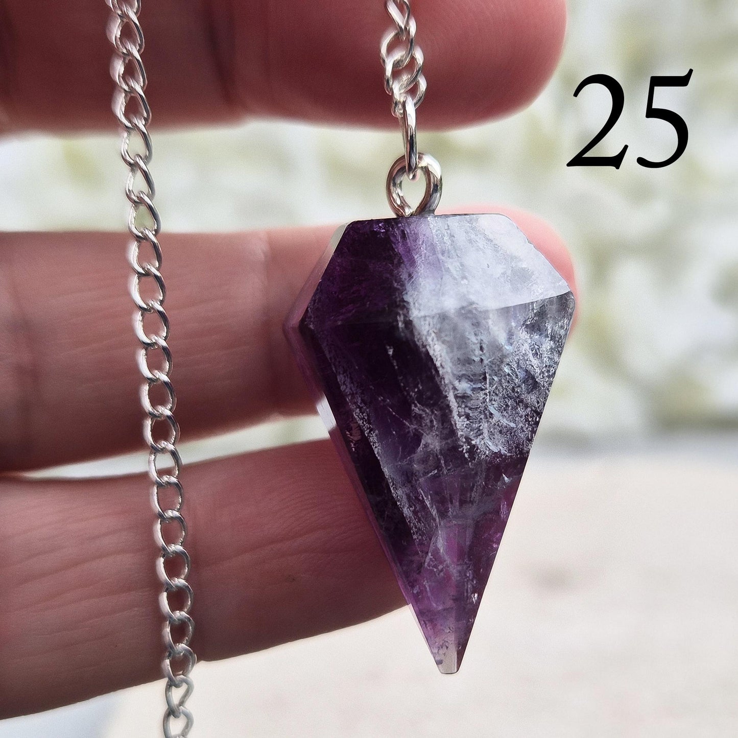 Fluorite Crystal Pendulum, Rainbow Fluorite Dowser. Will come in a organza pouch to keep it in.