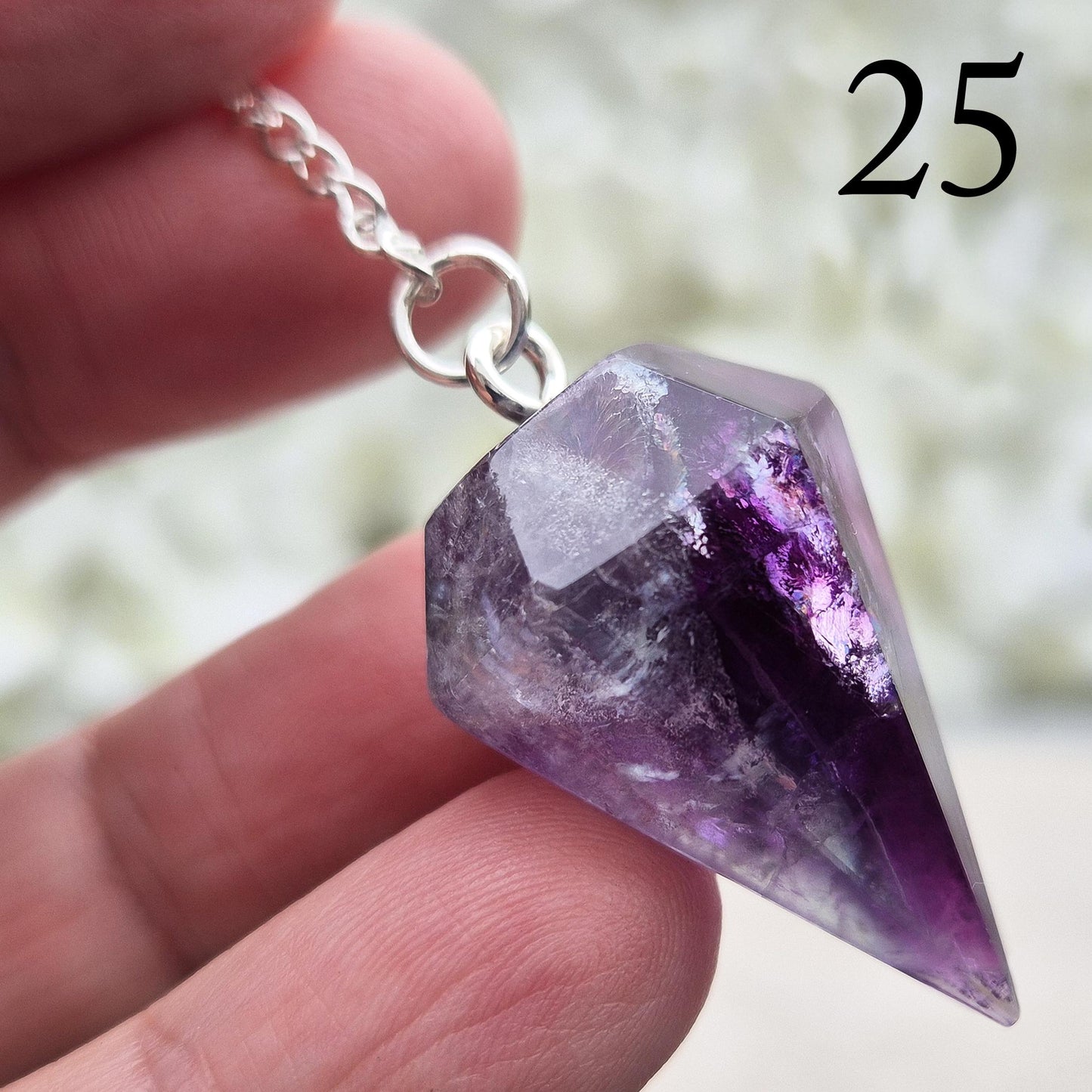 Fluorite Crystal Pendulum, Rainbow Fluorite Dowser. Will come in a organza pouch to keep it in.