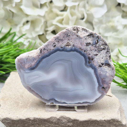 Dugway Agate Half Geode – USA, with Stand Included | Crystal Collectors Display Piece