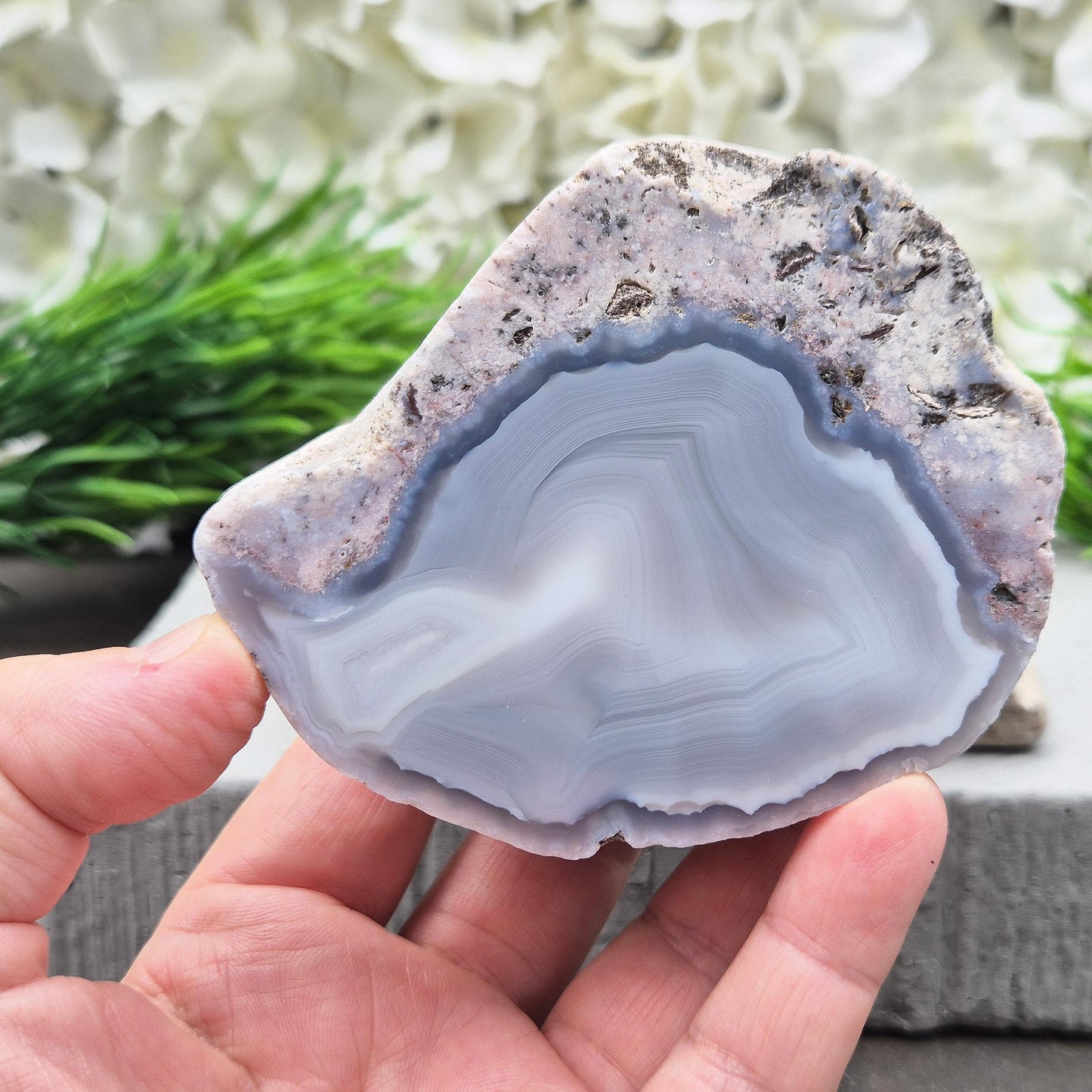 Dugway Agate Half Geode – USA, with Stand Included | Crystal Collectors Display Piece