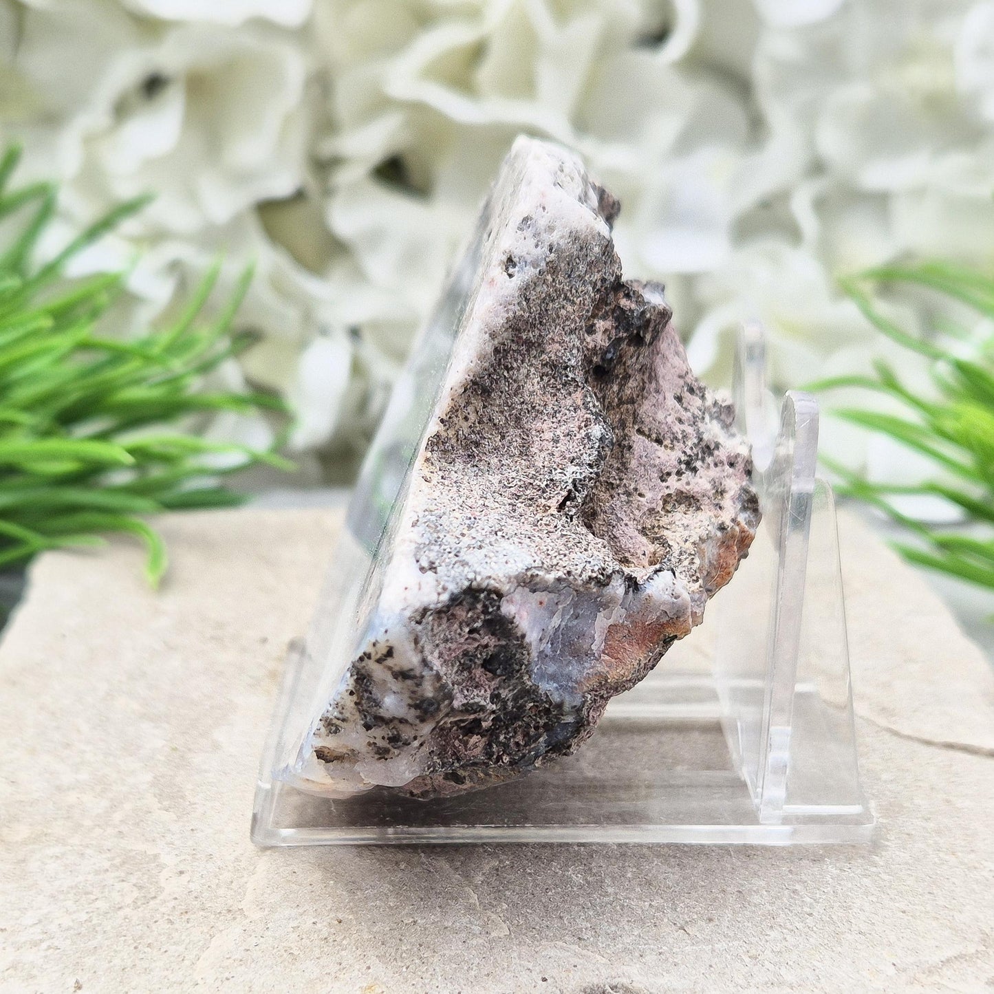 Dugway Agate Half Geode, Utah – Polished Face, Natural Geode, Display Stand Included