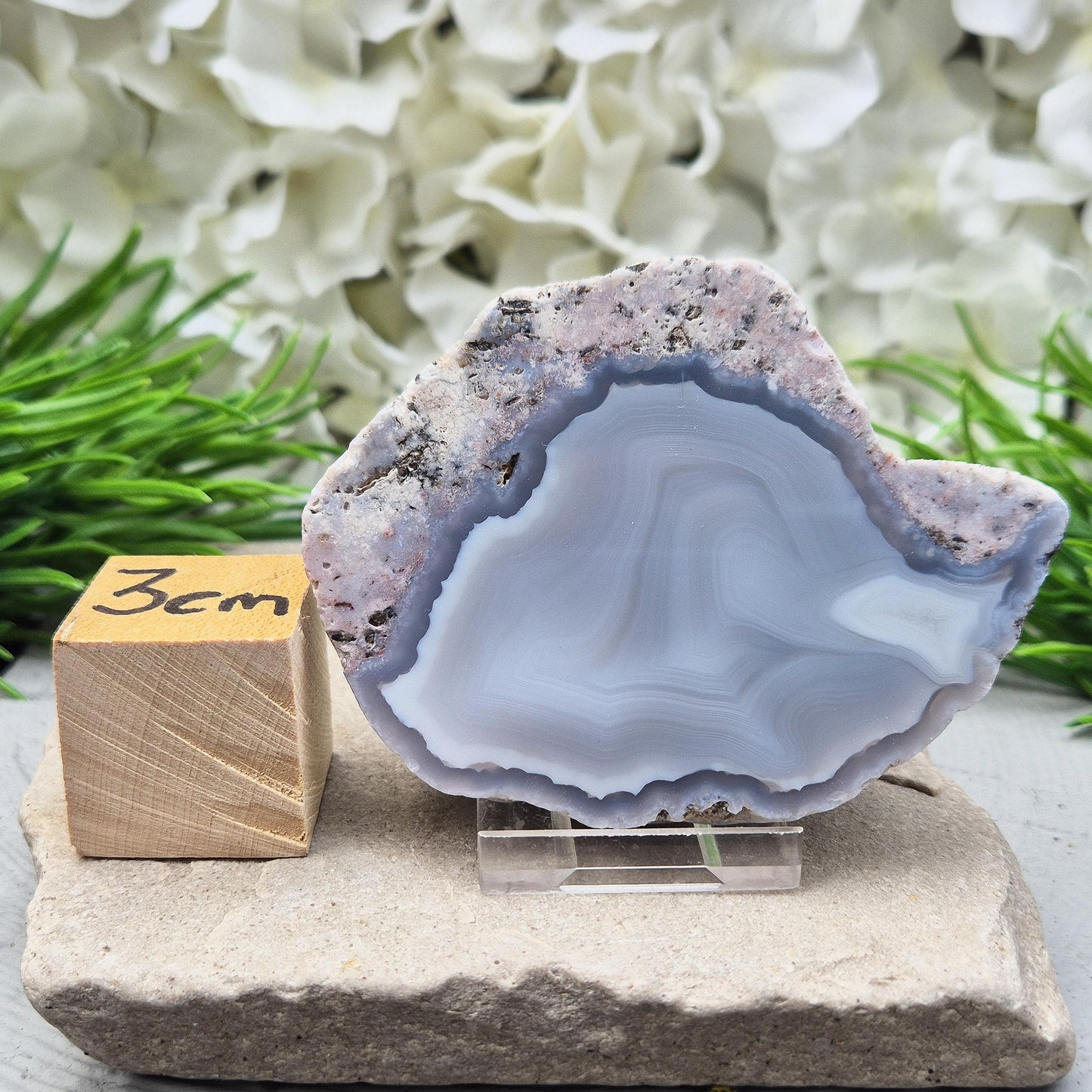 Dugway Agate Half Geode, Utah – Polished Face, Natural Geode, Display Stand Included