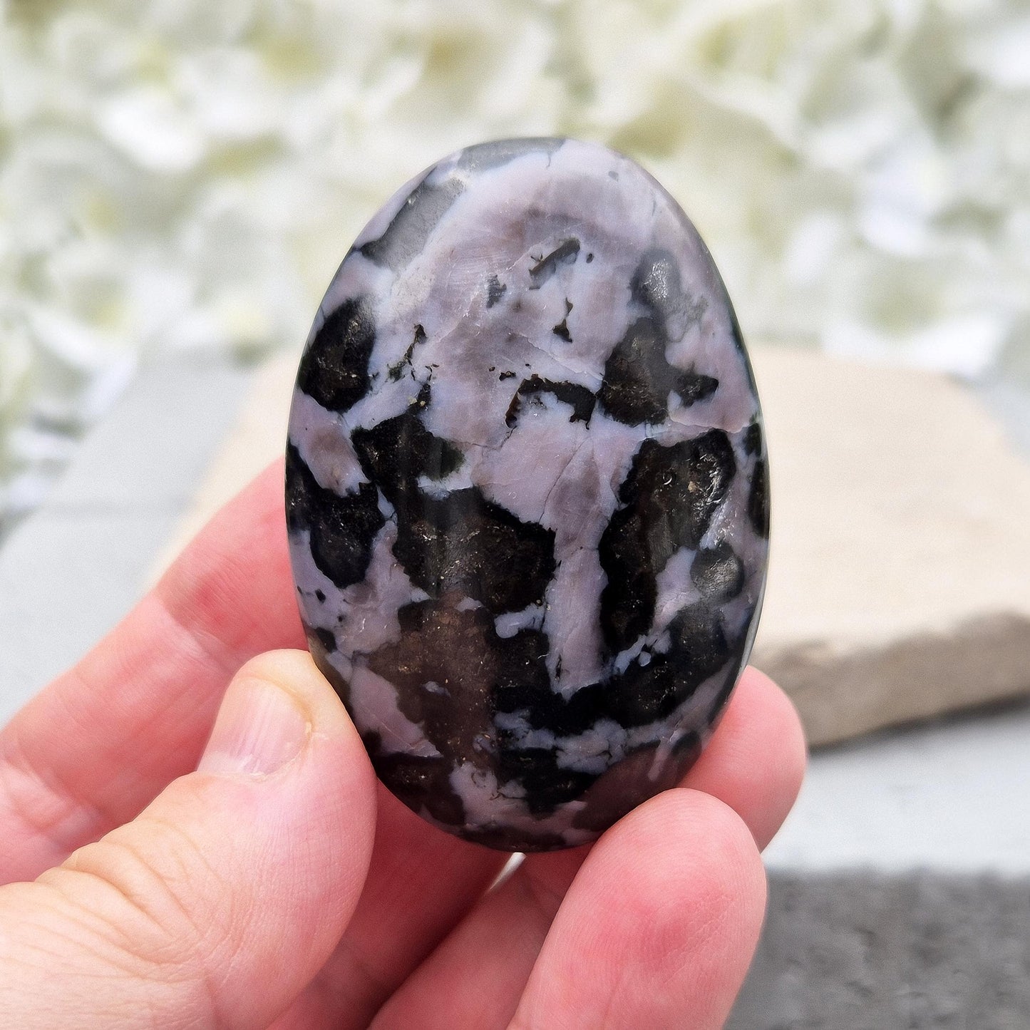 Indigo Gabbro Crystal Palm Stone – Mystic Merlinite | Spiritual Pocket Stone