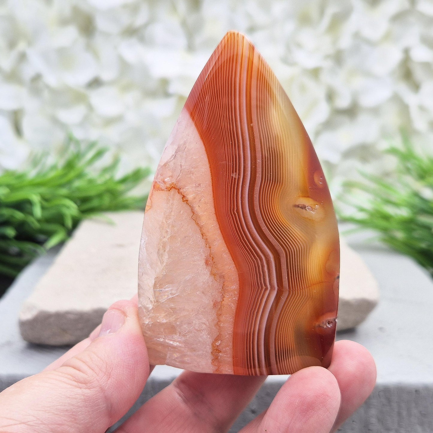 Red Banded Agate With Quartz Crystal, Flame Shaped