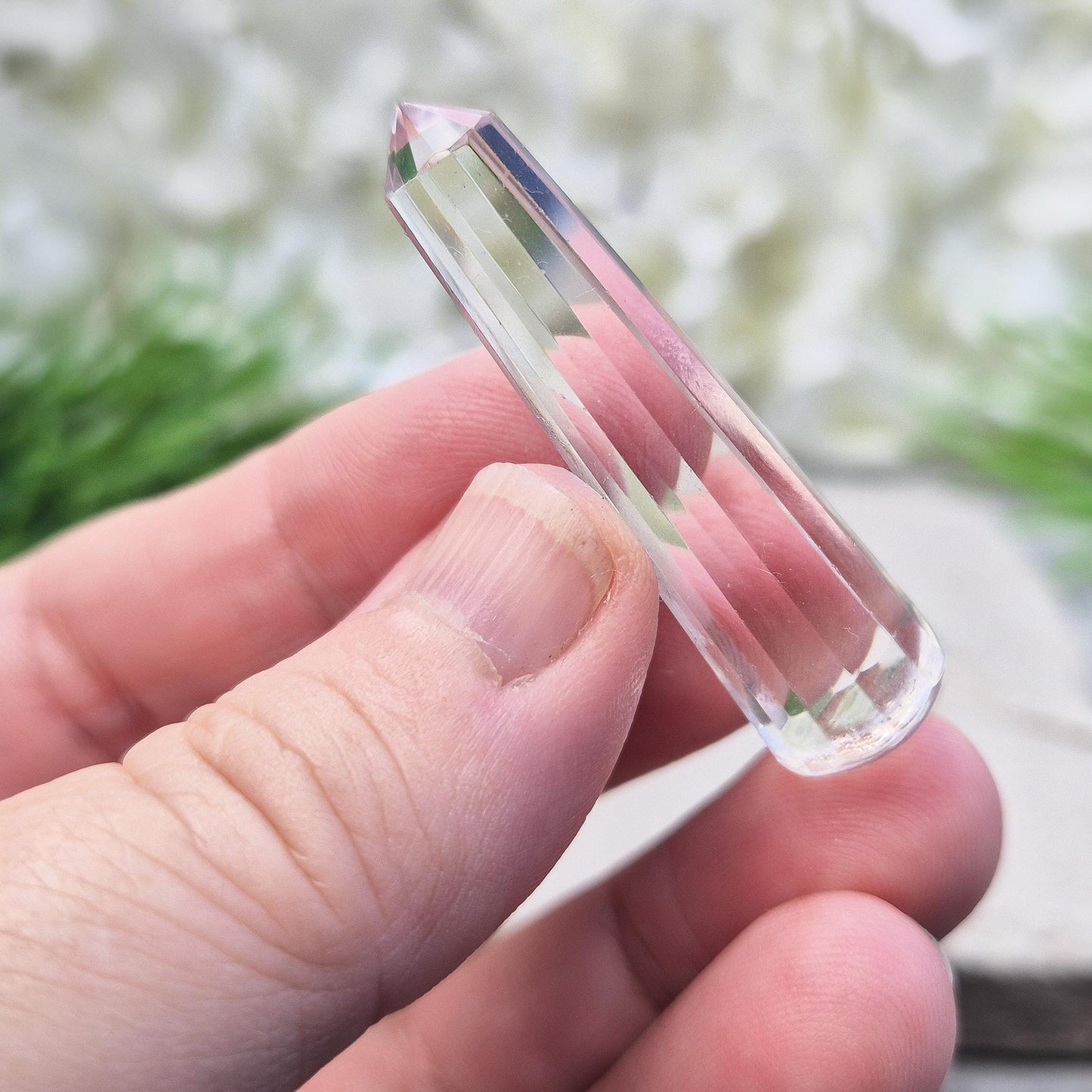 Vogel Quartz Crystal Wand with 12 sides, pointed tip, and rounded base. Designed to focus and direct energy with precision