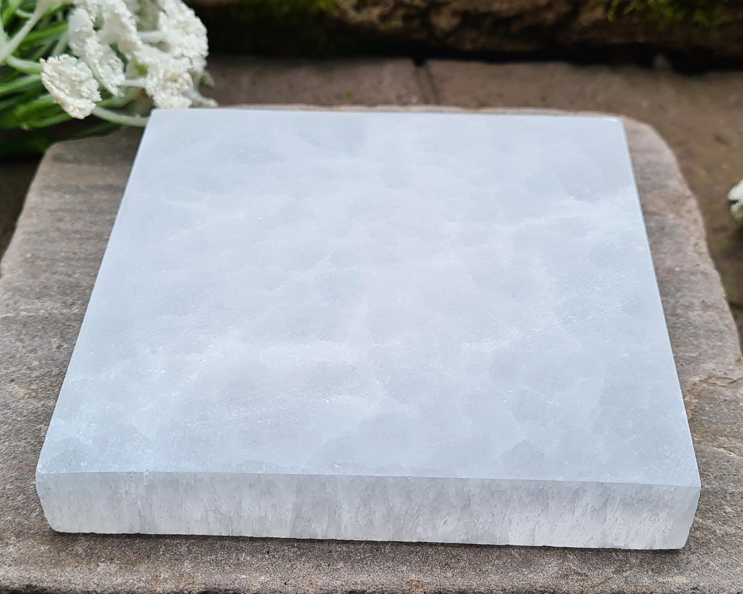 Selenite Charging Plate, Polished Square, cleanse, charge and display your crystals
