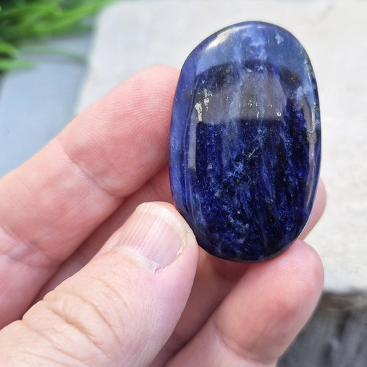 Sodalite Crystal Palm Stone, Polished Pocket Stone, Enhances Communication & Supports Emotional Balance