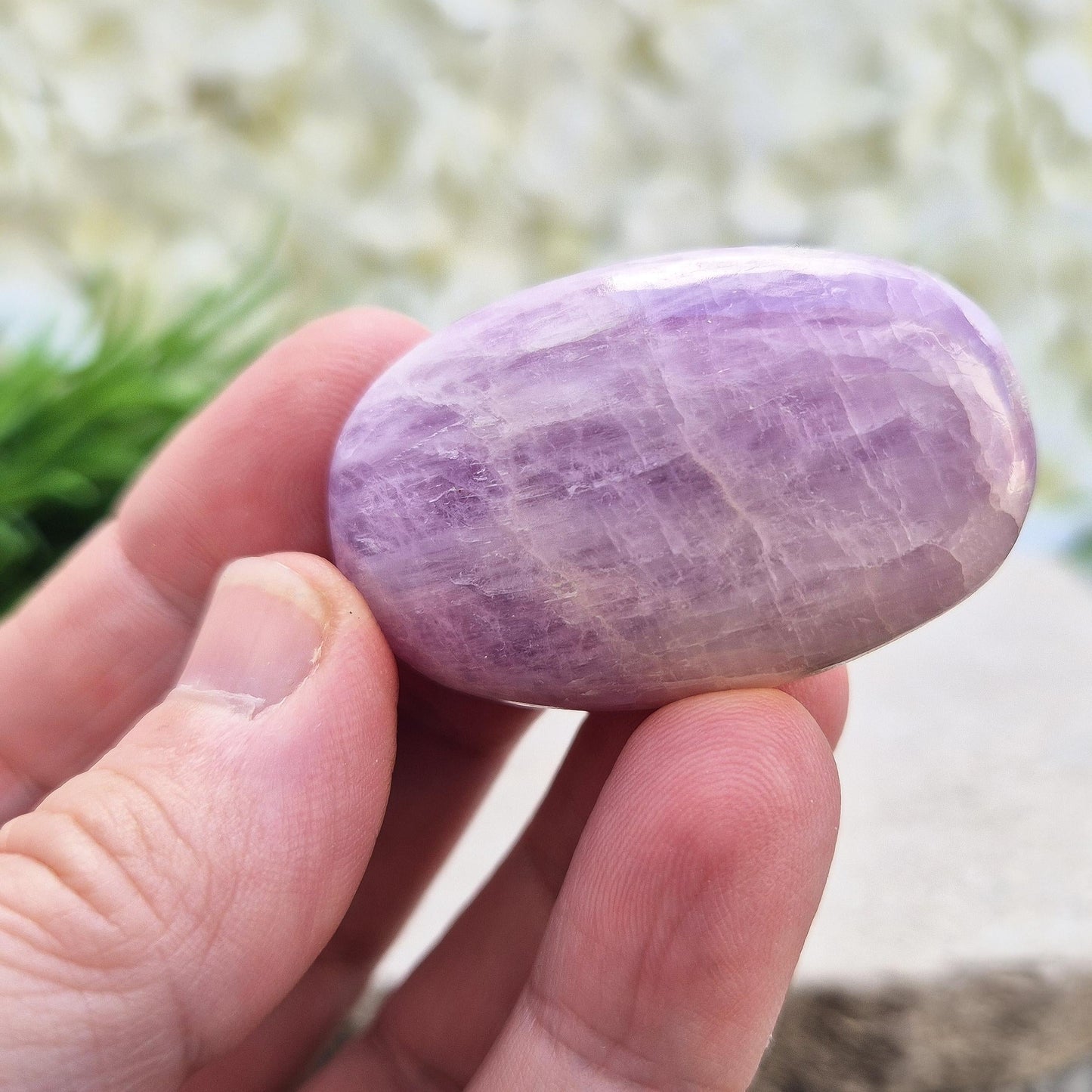 Kunzite Palm Stone - Polished Pink Lilac Kunzite Crystal, Gemstone You Can Carry With You