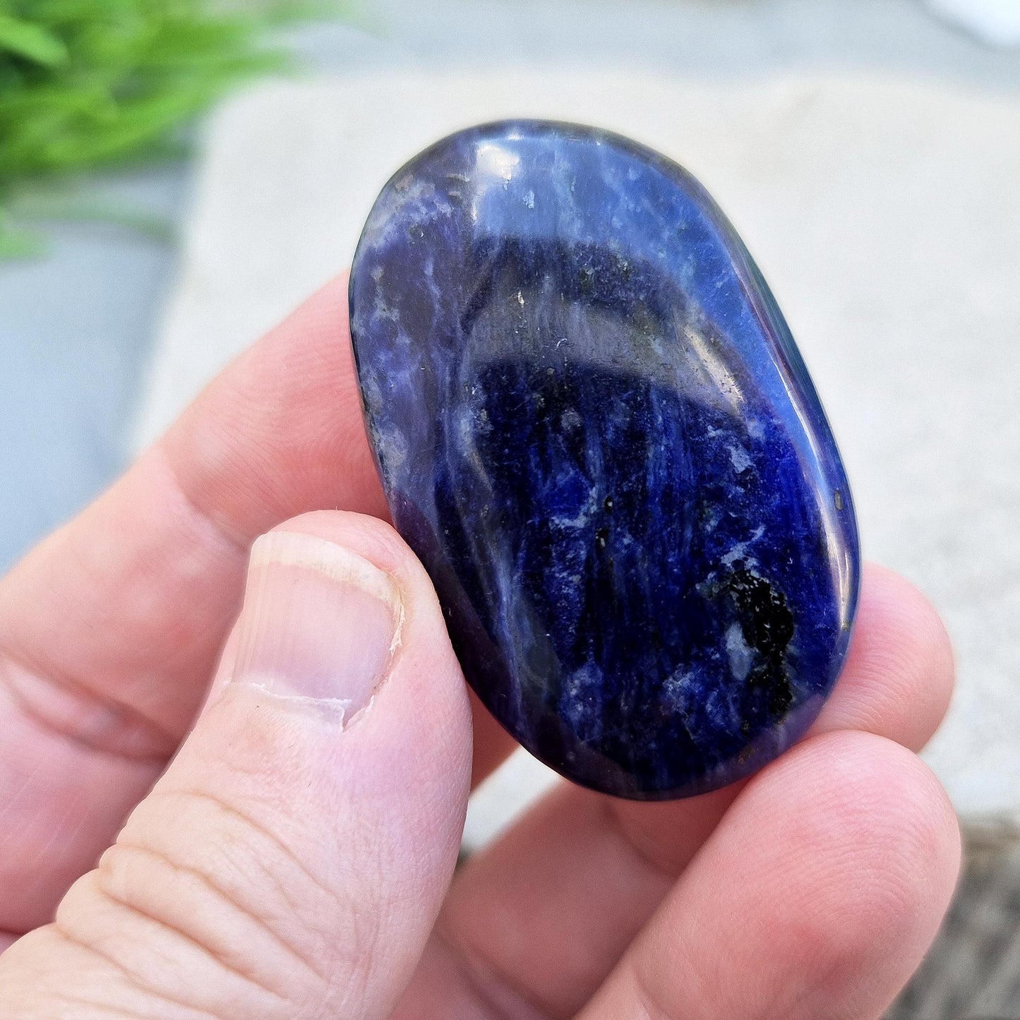 Sodalite Crystal Palm Stone, Polished Pocket Stone, Enhances Communication & Supports Emotional Balance