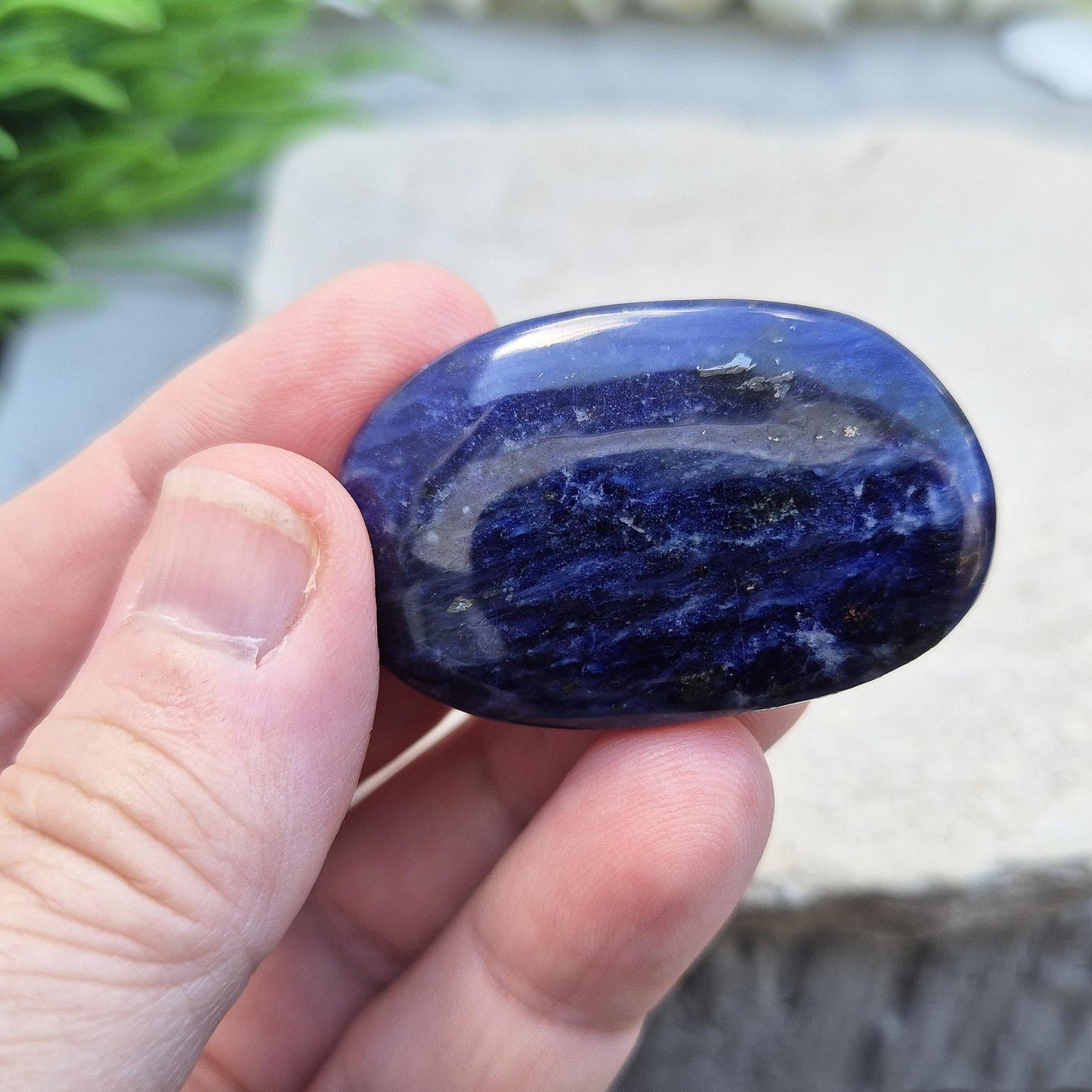 Sodalite Crystal Palm Stone, Polished Pocket Stone, Enhances Communication & Supports Emotional Balance