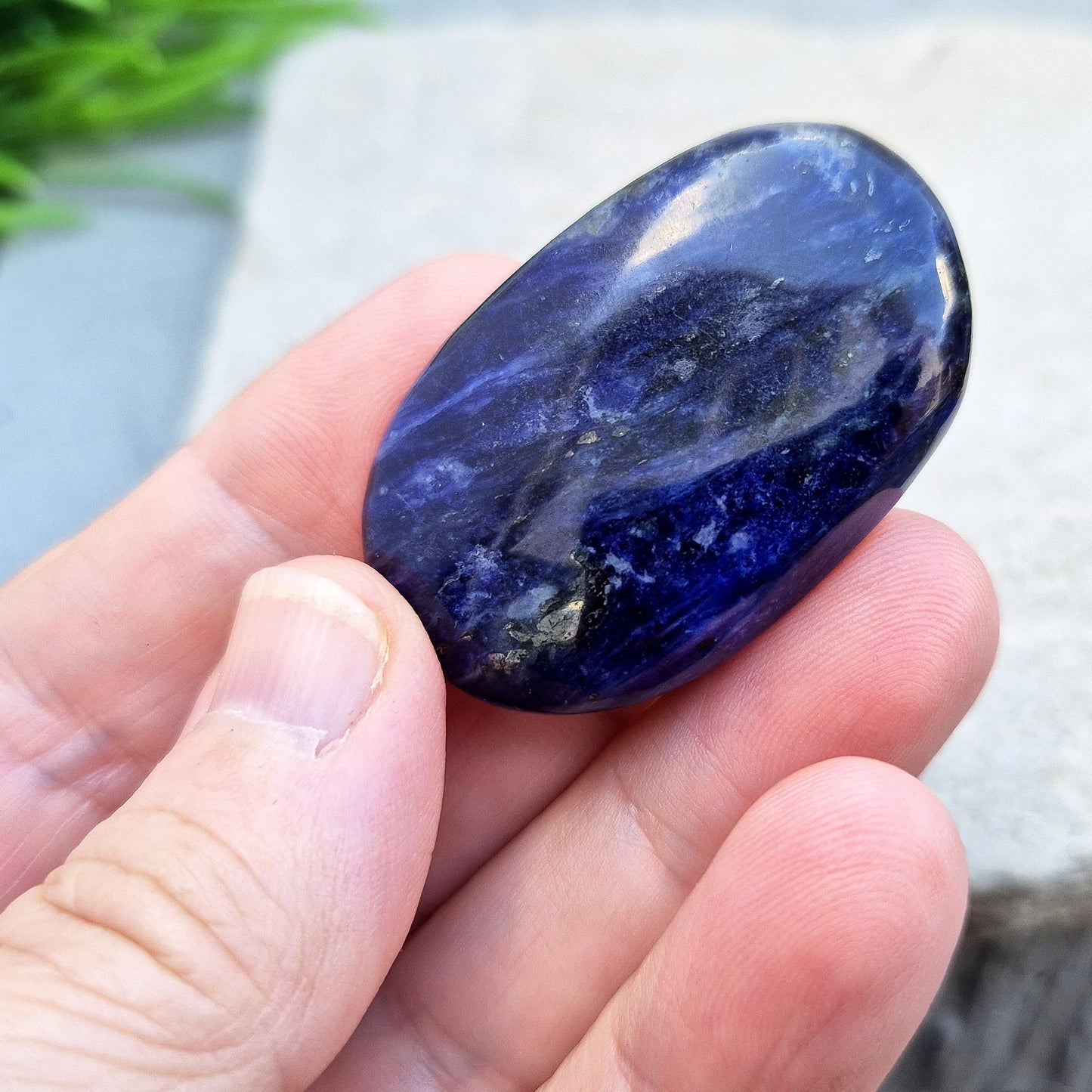 Sodalite Crystal Palm Stone, Polished Pocket Stone, Enhances Communication & Supports Emotional Balance