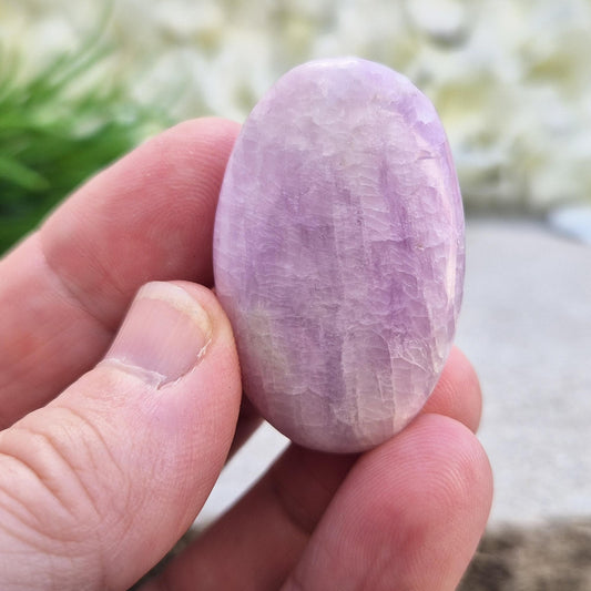 Kunzite Crystal Palm Stone - Polished Pink Lilac Kunzite Gemstone, Carry With You