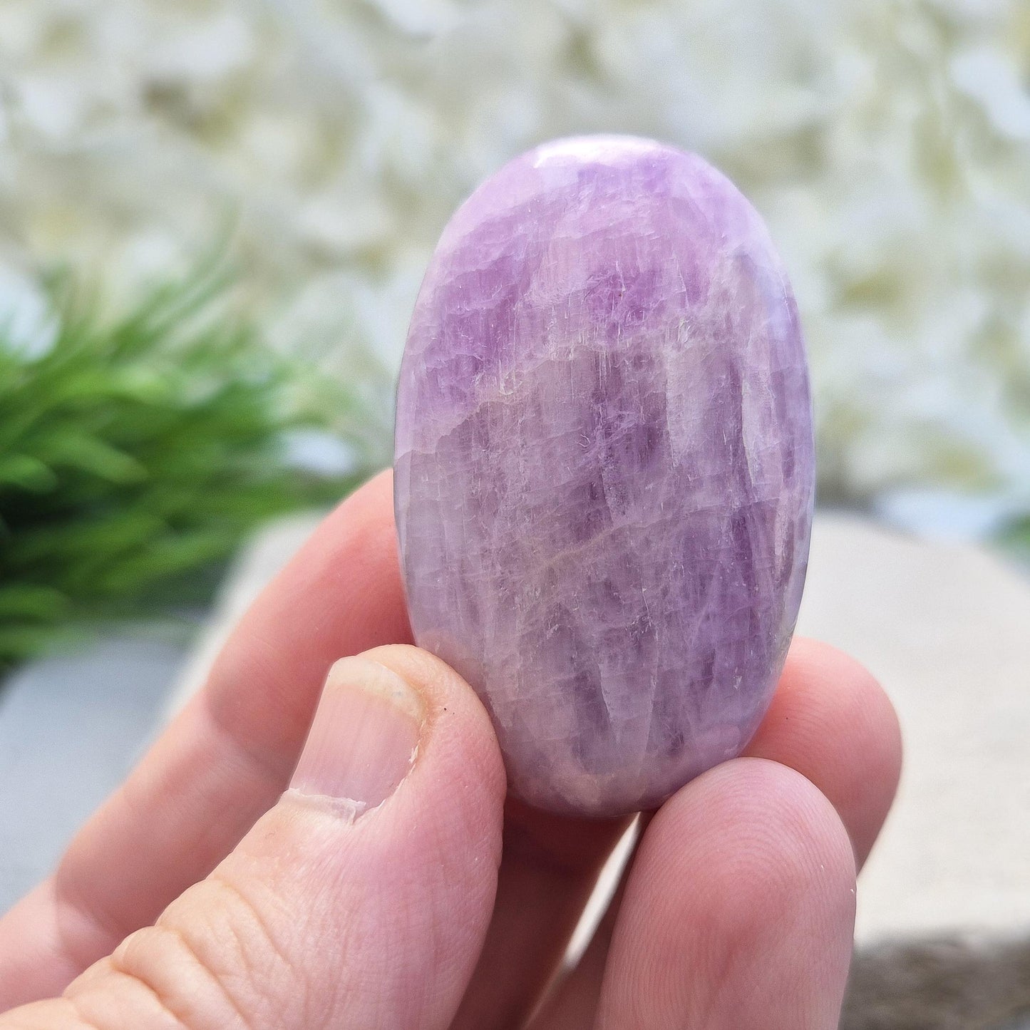 Kunzite Palm Stone - Polished Pink Lilac Kunzite Crystal, Gemstone You Can Carry With You