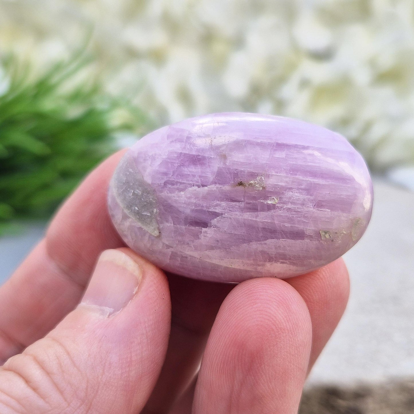 Kunzite Crystal Palm Stone - Polished Pink Lilac Kunzite Gemstone, Carry With You
