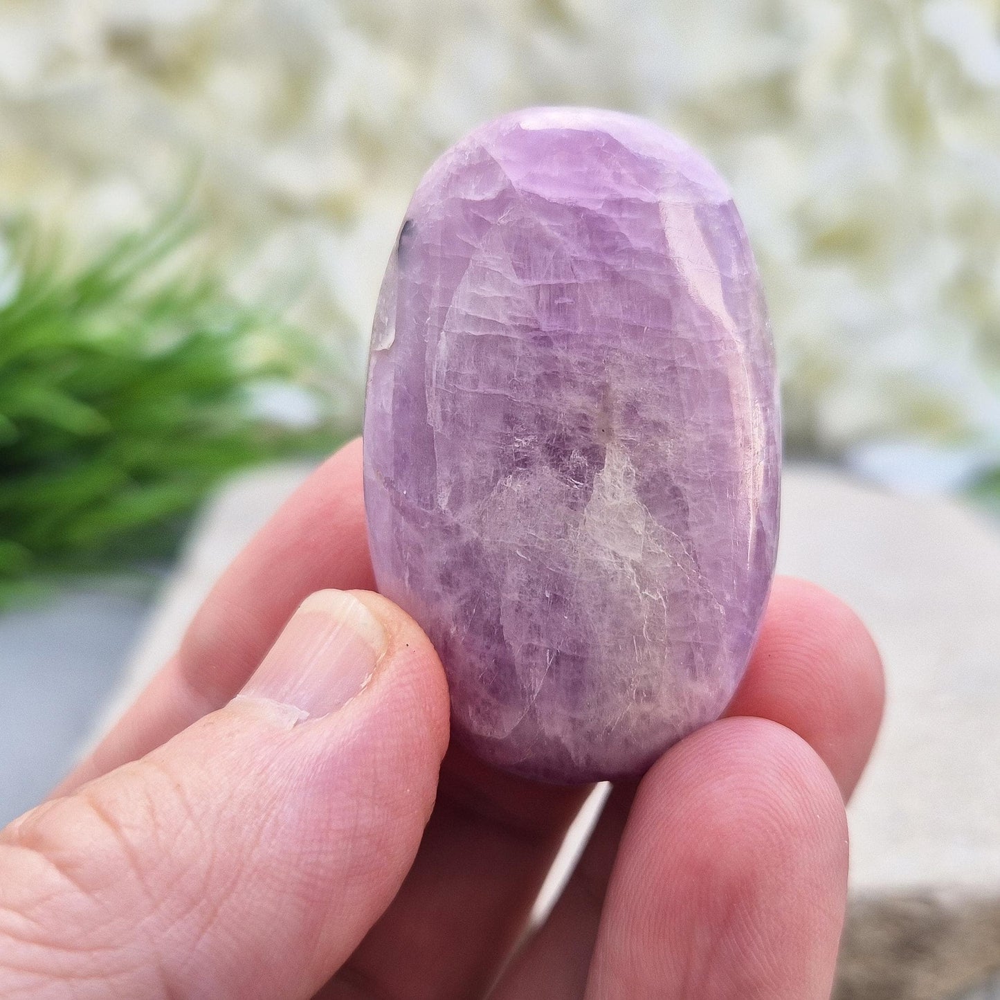 Kunzite Palm Stone - Polished Pink Lilac Kunzite Crystal, Gemstone You Can Carry With You