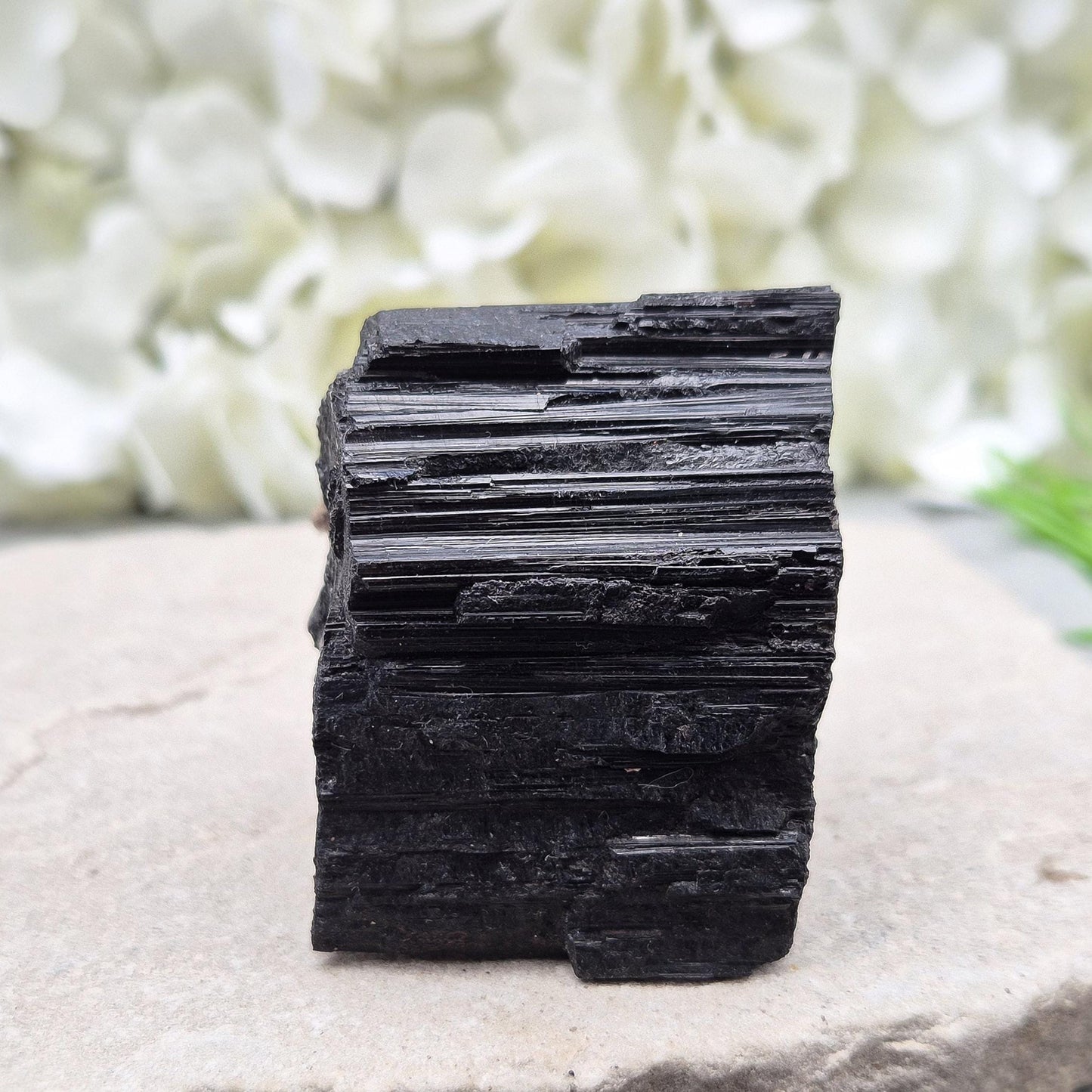 Natural Black Tourmaline with mica. Strong protective crystal that helps you feel safe, calm, clear-minded, and emotionally strong.