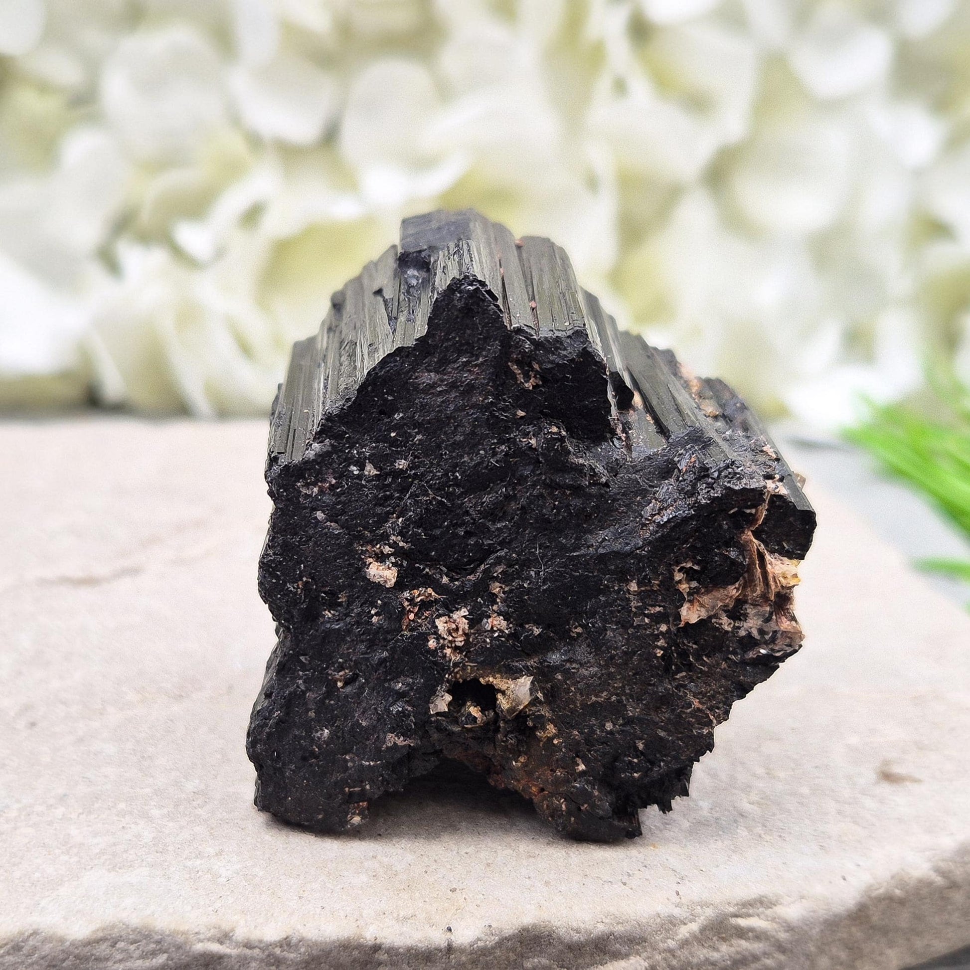 Natural Black Tourmaline with mica. Strong protective crystal that helps you feel safe, calm, clear-minded, and emotionally strong.